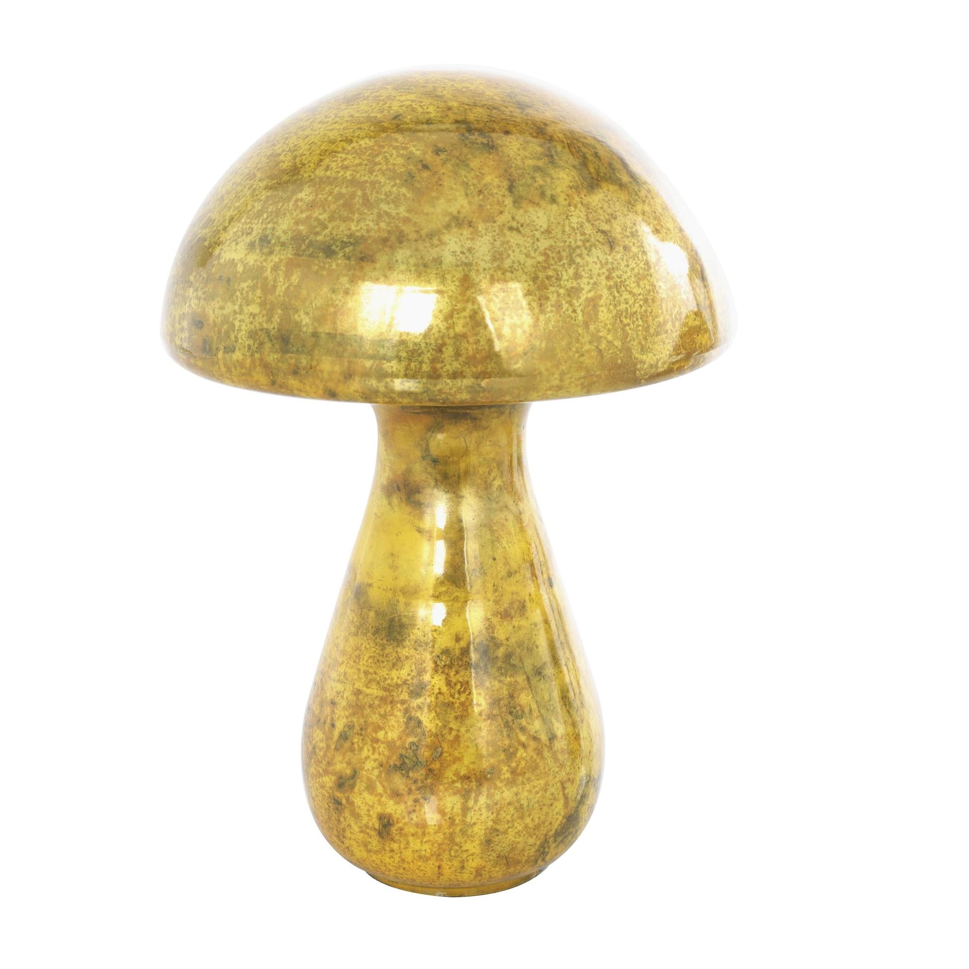 Set of 2 Mushroom Glass Handmade Glossy Weathered Decorative Sculpture