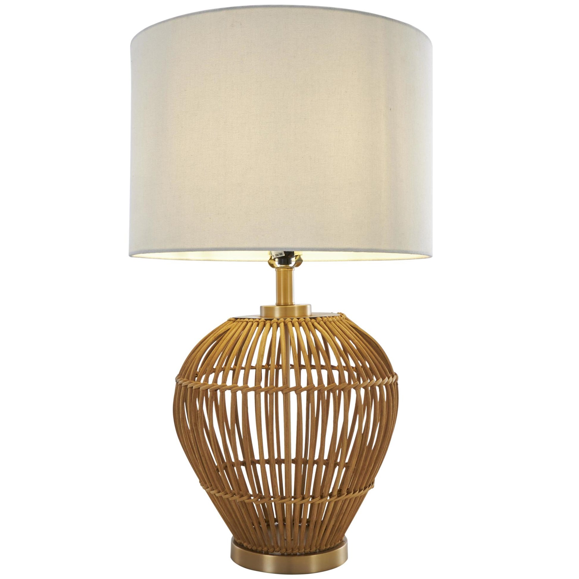 Brown Rattan Handmade Woven Open Frame Room Table Lamp with Gold Accents