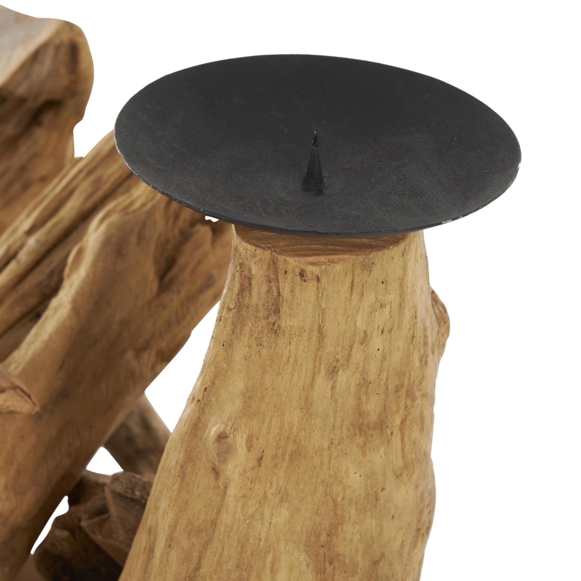 Brown Teak Wood Handmade Live Edge Decorative Candelabra