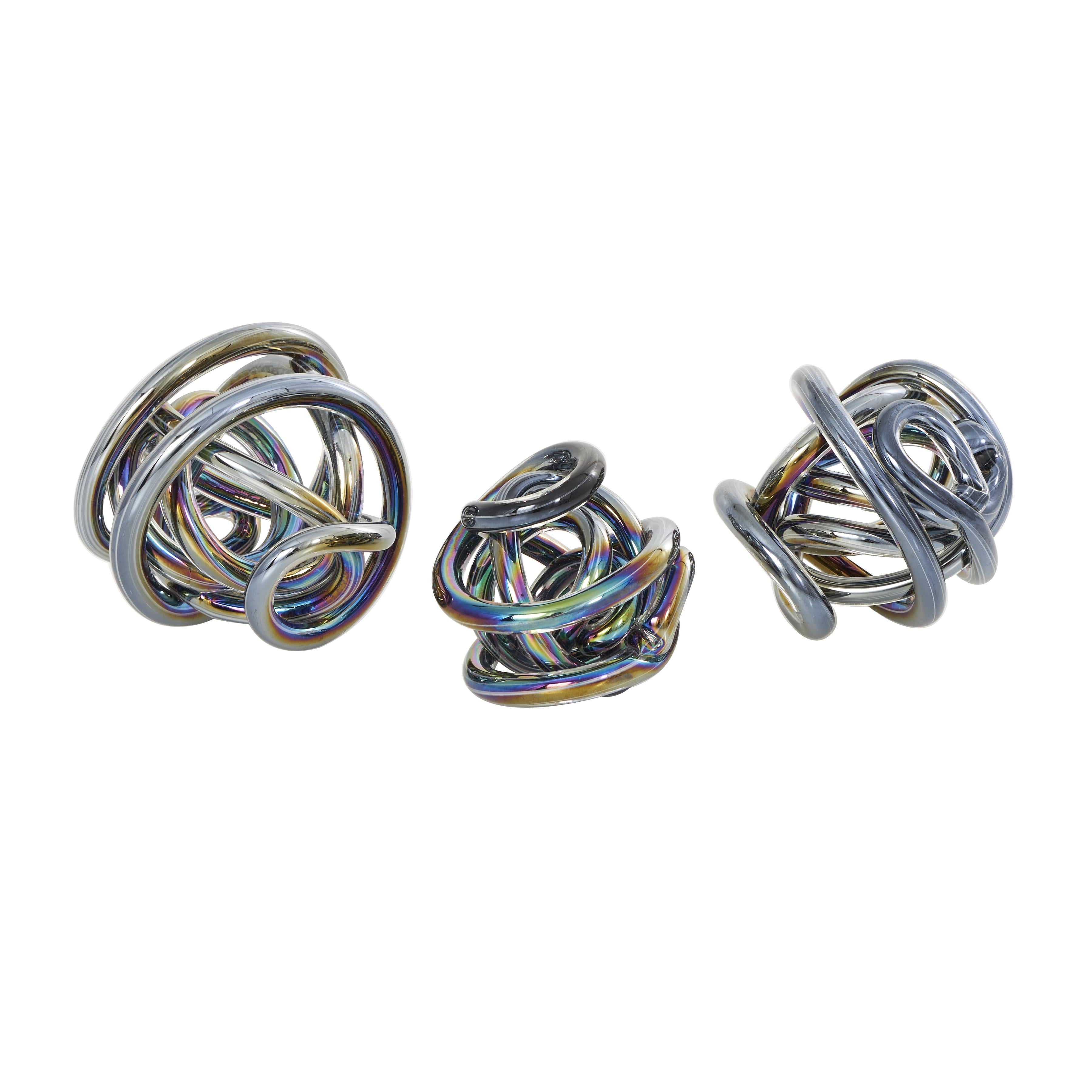 Set of 3 Knot Glass Handmade Knotted Ball Decorative Sculpture