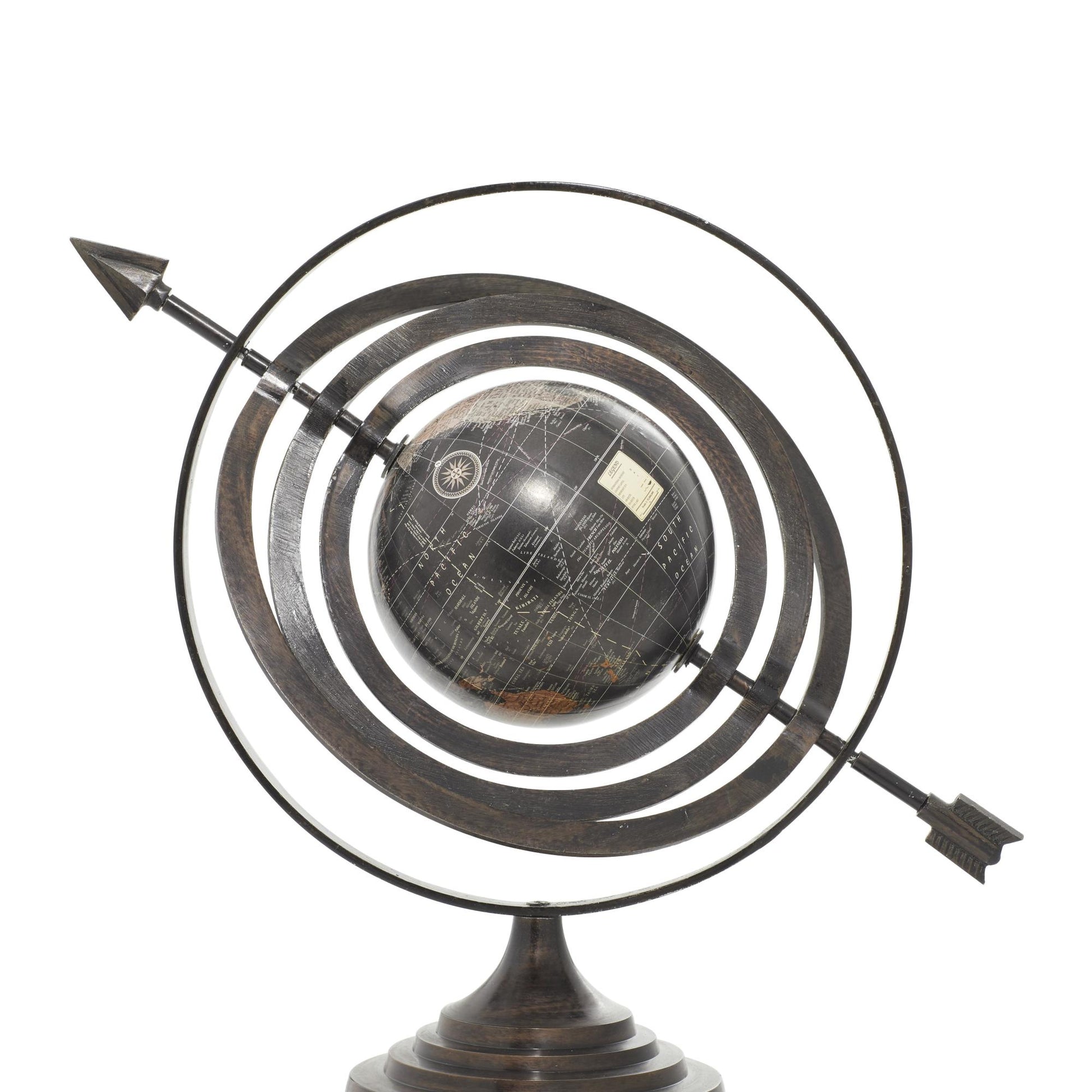Compass Black Aluminum Metal Educational/Geographic Earth Globe