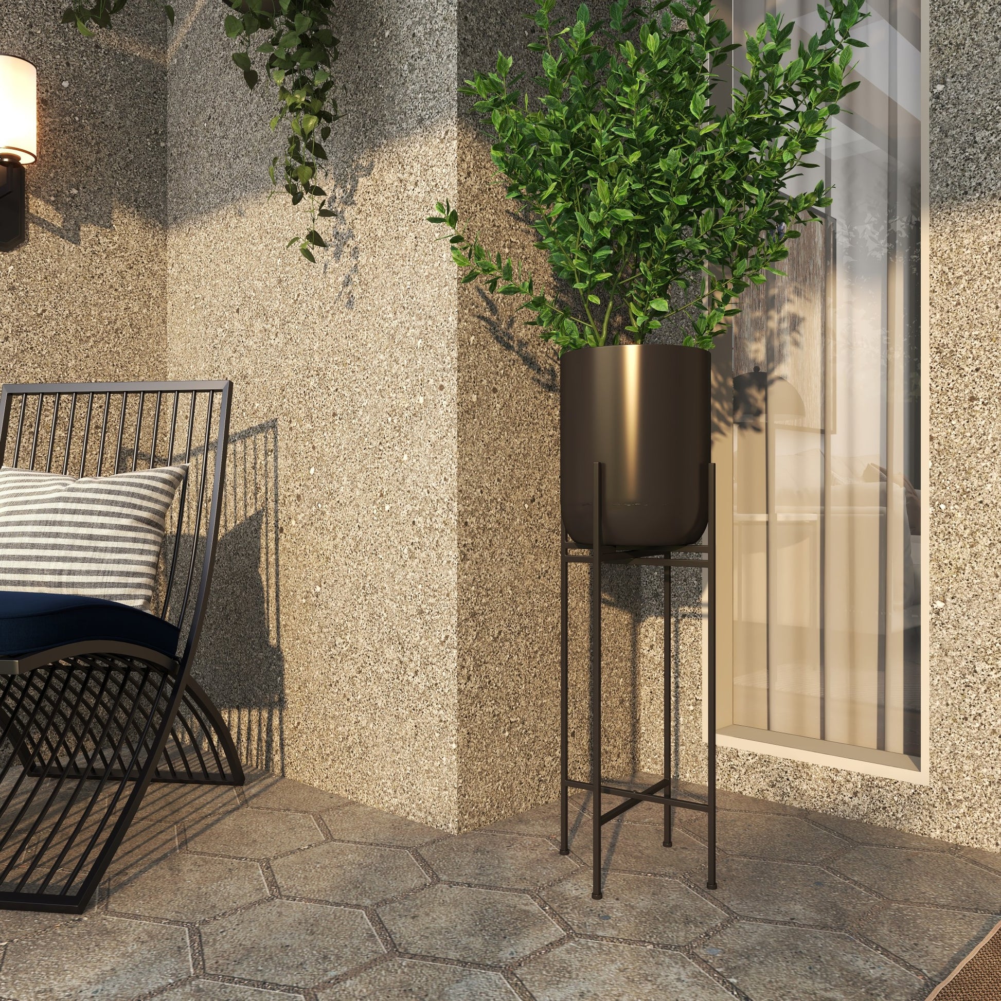 Black Metal Indoor Outdoor Planter with Removable Stand
