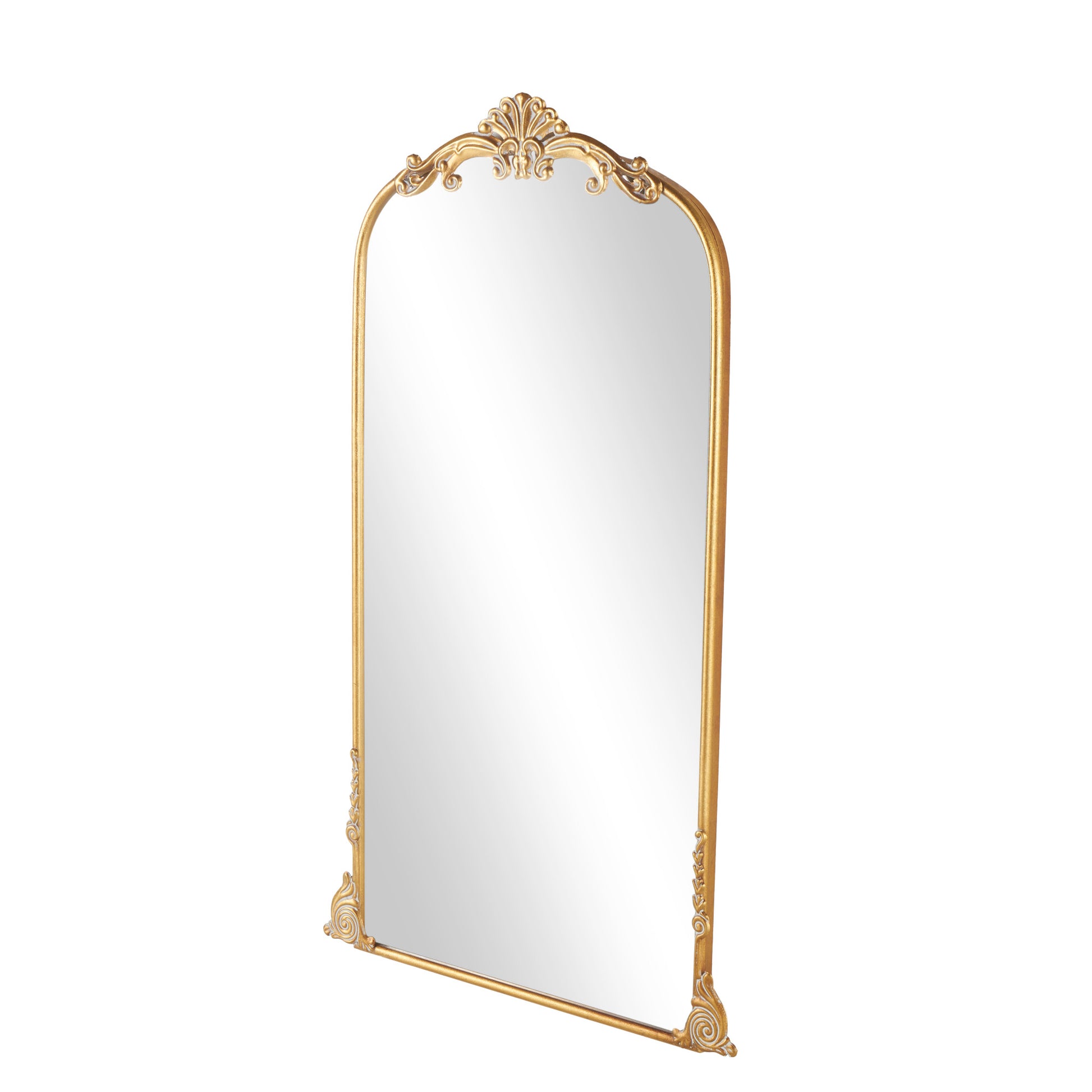 Scroll Gold Metal Tall Ornate Arched Baroque Room Floor Mirror