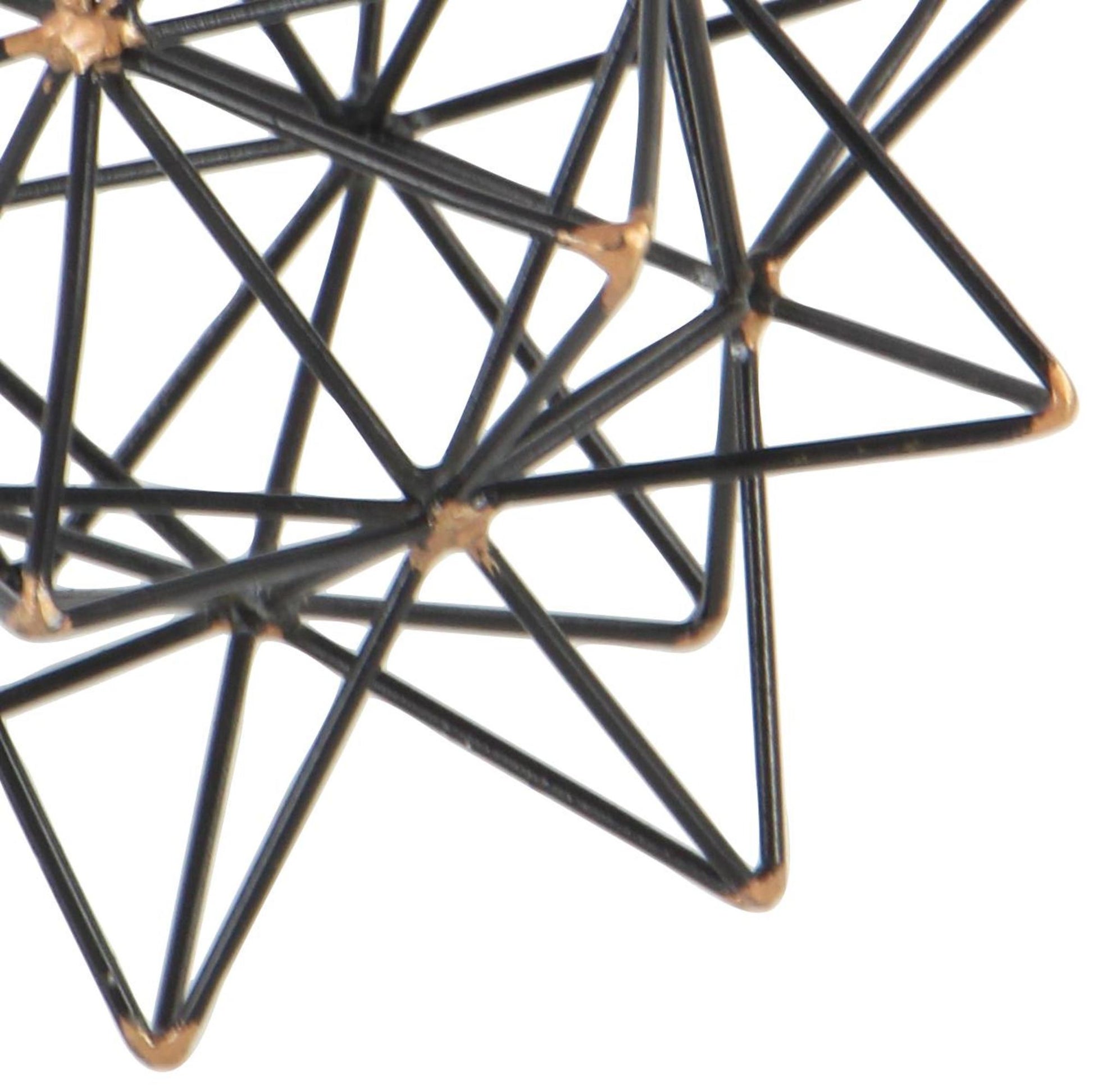 Geometric Black Metal Wire Star Decorative Sculpture with Gold Accents