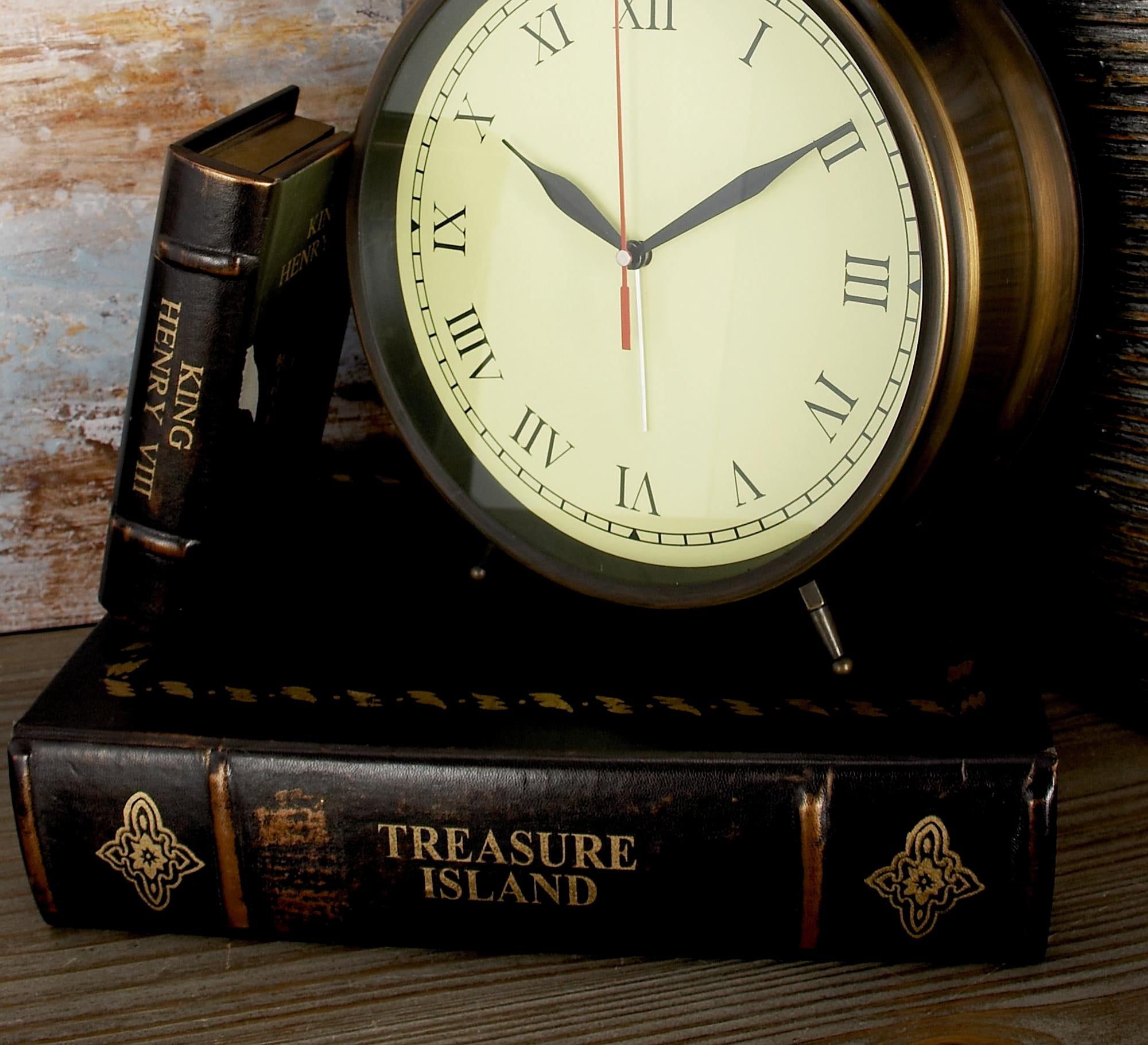 Set of 3 Brown Faux Leather Vintage Inspired Faux Book Storage Decorative Box with Gold Vintage Detailing