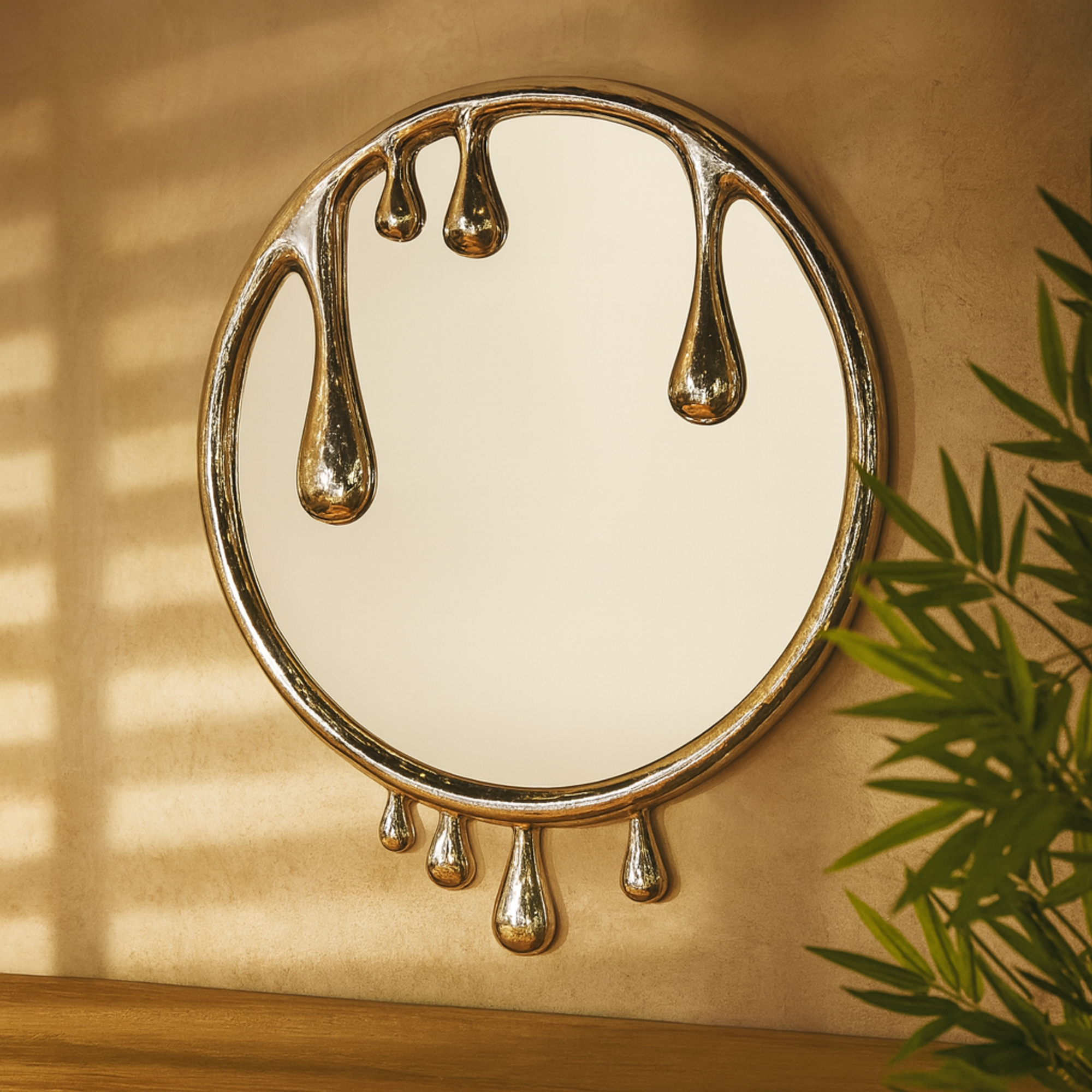 Abstract Aluminum Metal Drip Room Wall Mirror with Melting Designed Frame