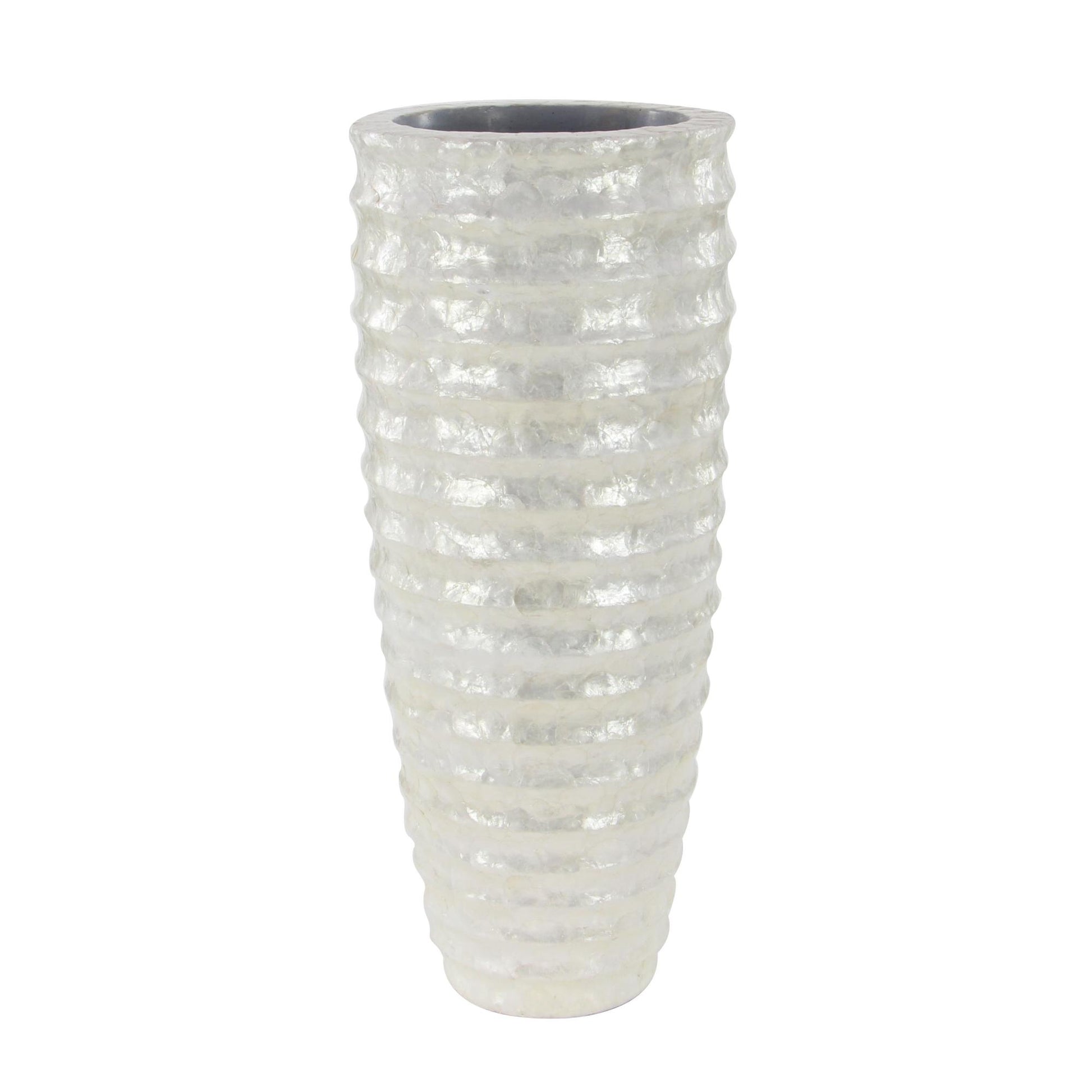 White Capiz Shell Tall Floor Decorative Vase with Ripple Design