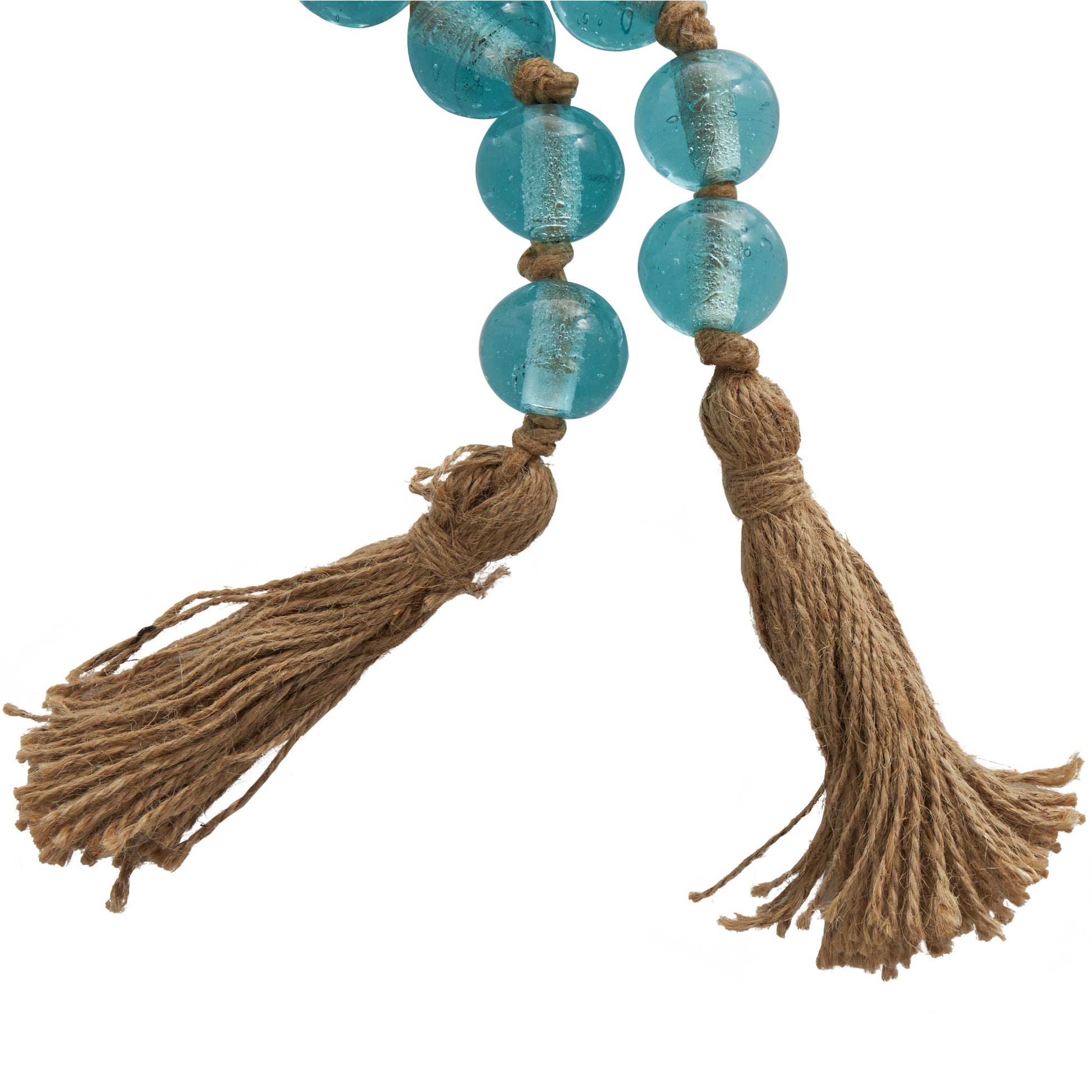 Glass Handmade Round Beaded Garland with Tassel with Knotted Brown Jute