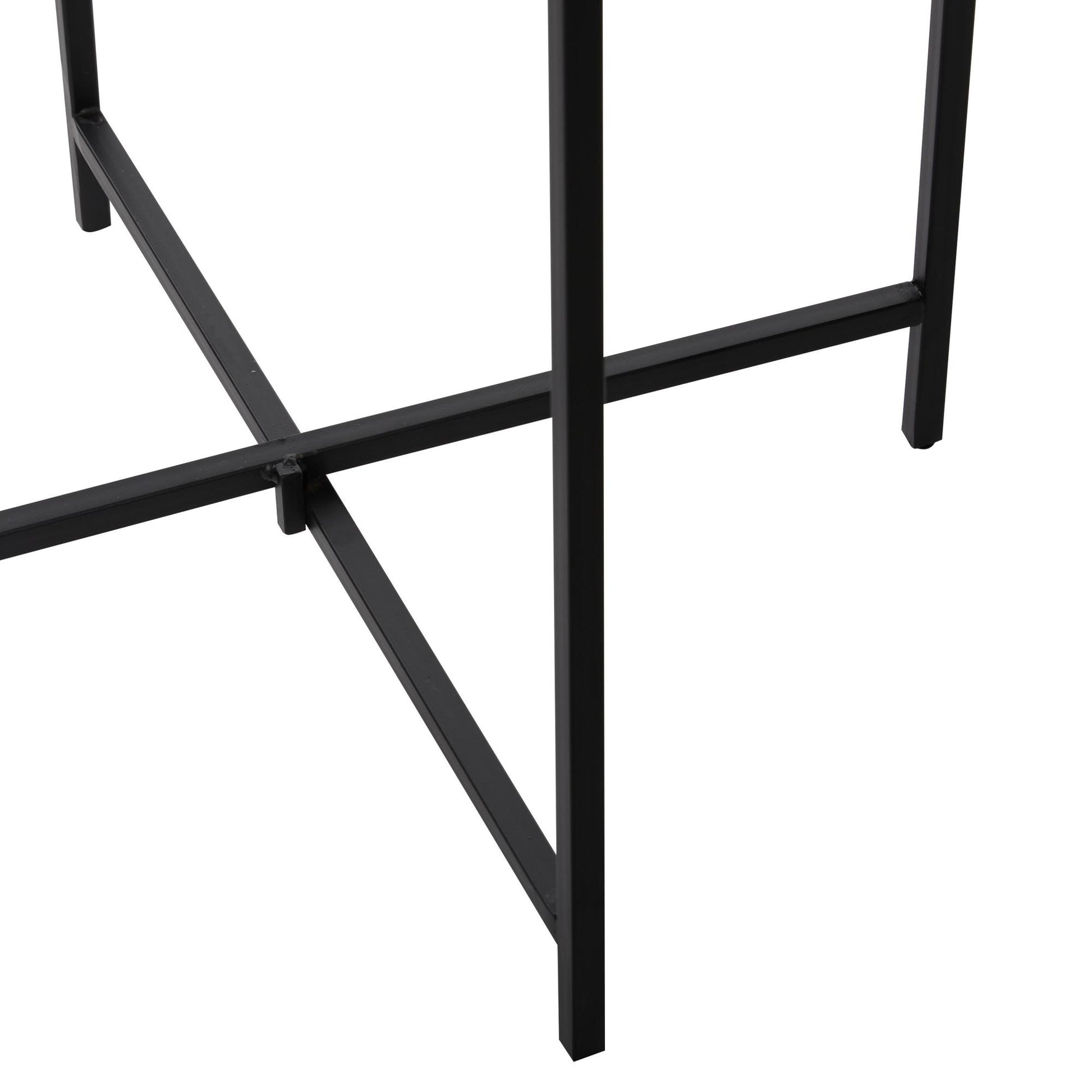 White Terrazzo Stone Side End Accent Table with Black Metal X-Stand
