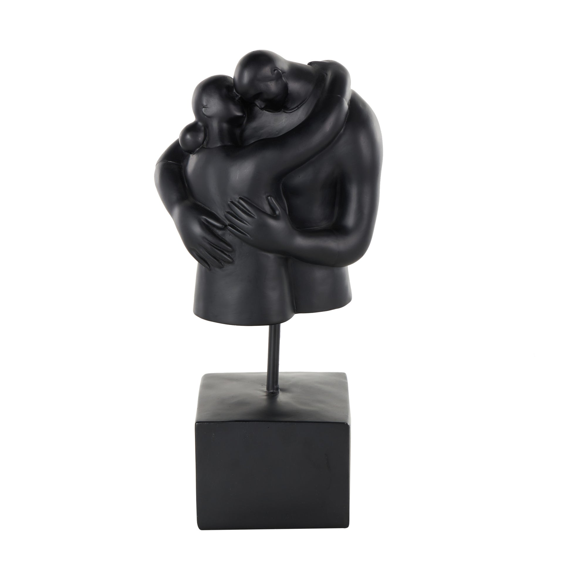 People Black Resin Hugging Decorative Sculpture with Square Base