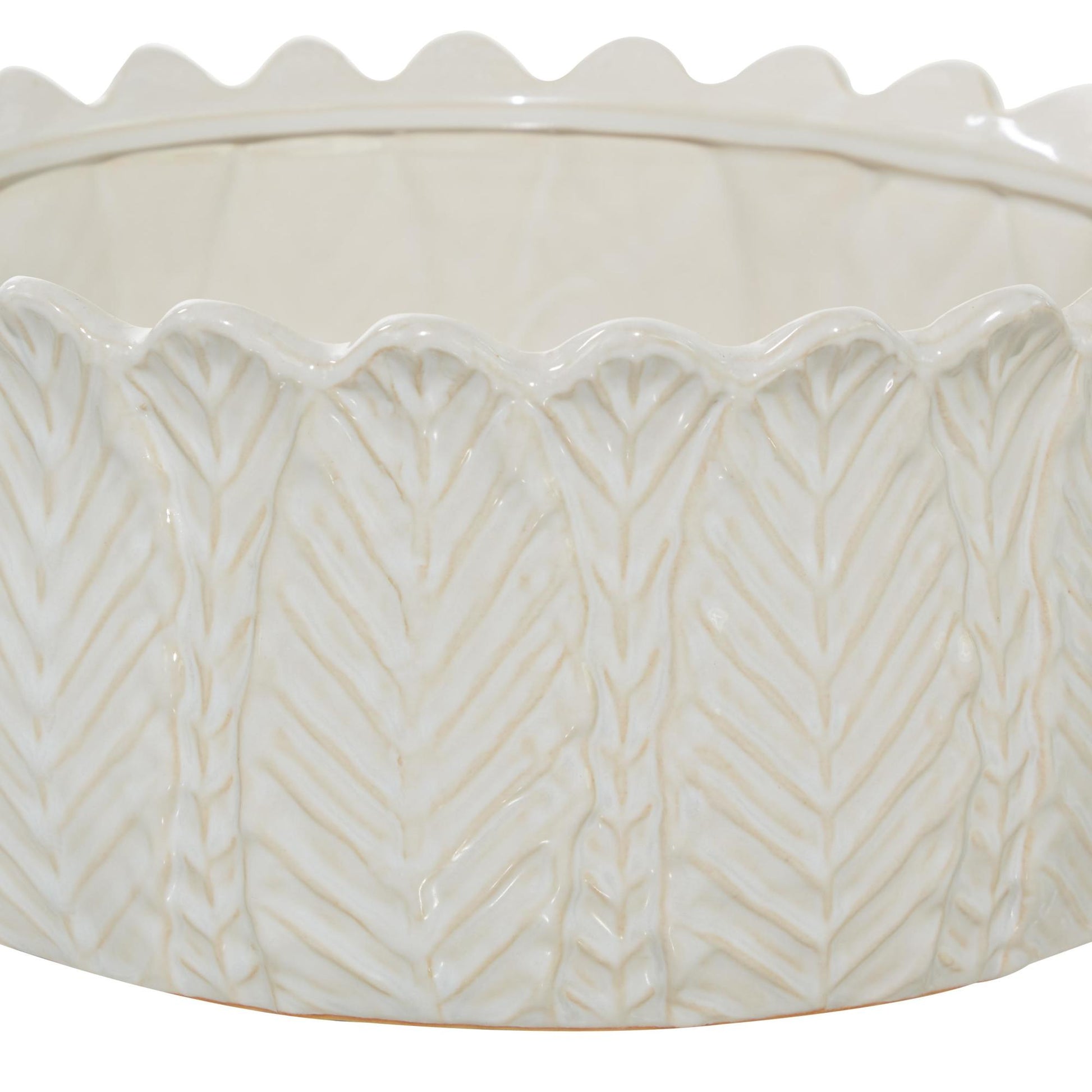 Set of 3 Leaf White Ceramic Indoor Outdoor Planter