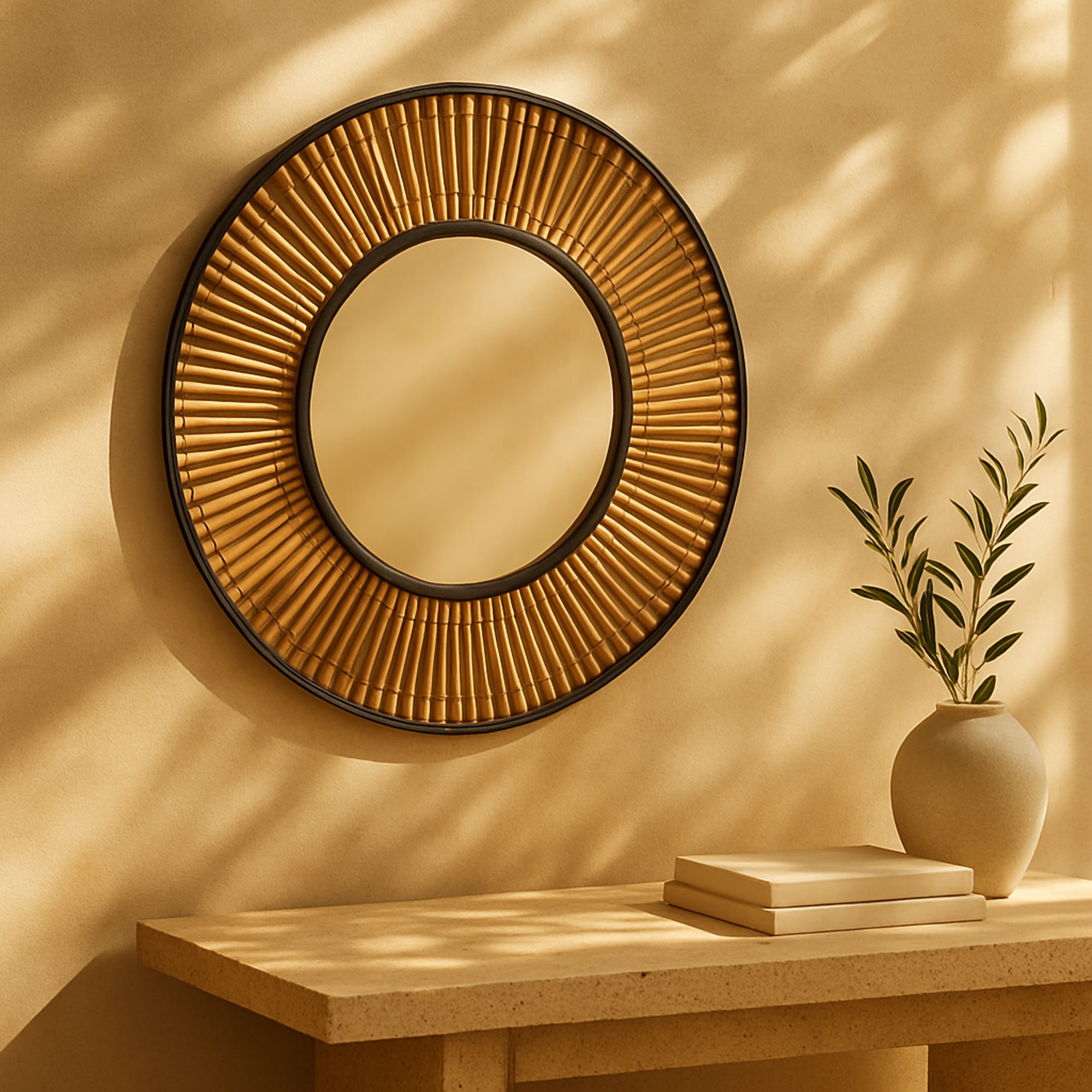 Tribal Brown Metal Handmade Woven Room Wall Mirror