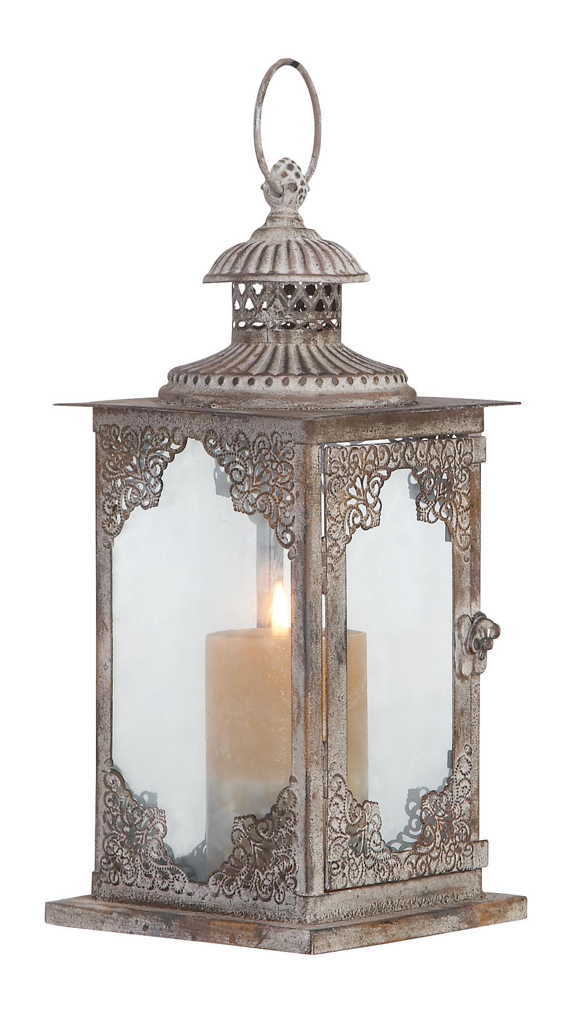 Scroll Gray Metal Decorative Indoor Outdoor Candle Lantern with Handle