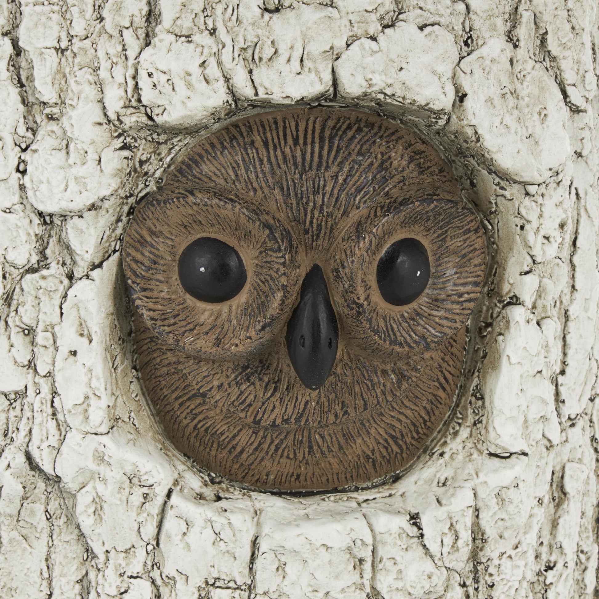 Owl White Magnesium Oxide Tree Trunk Decorative Garden Stool with Brown Accents