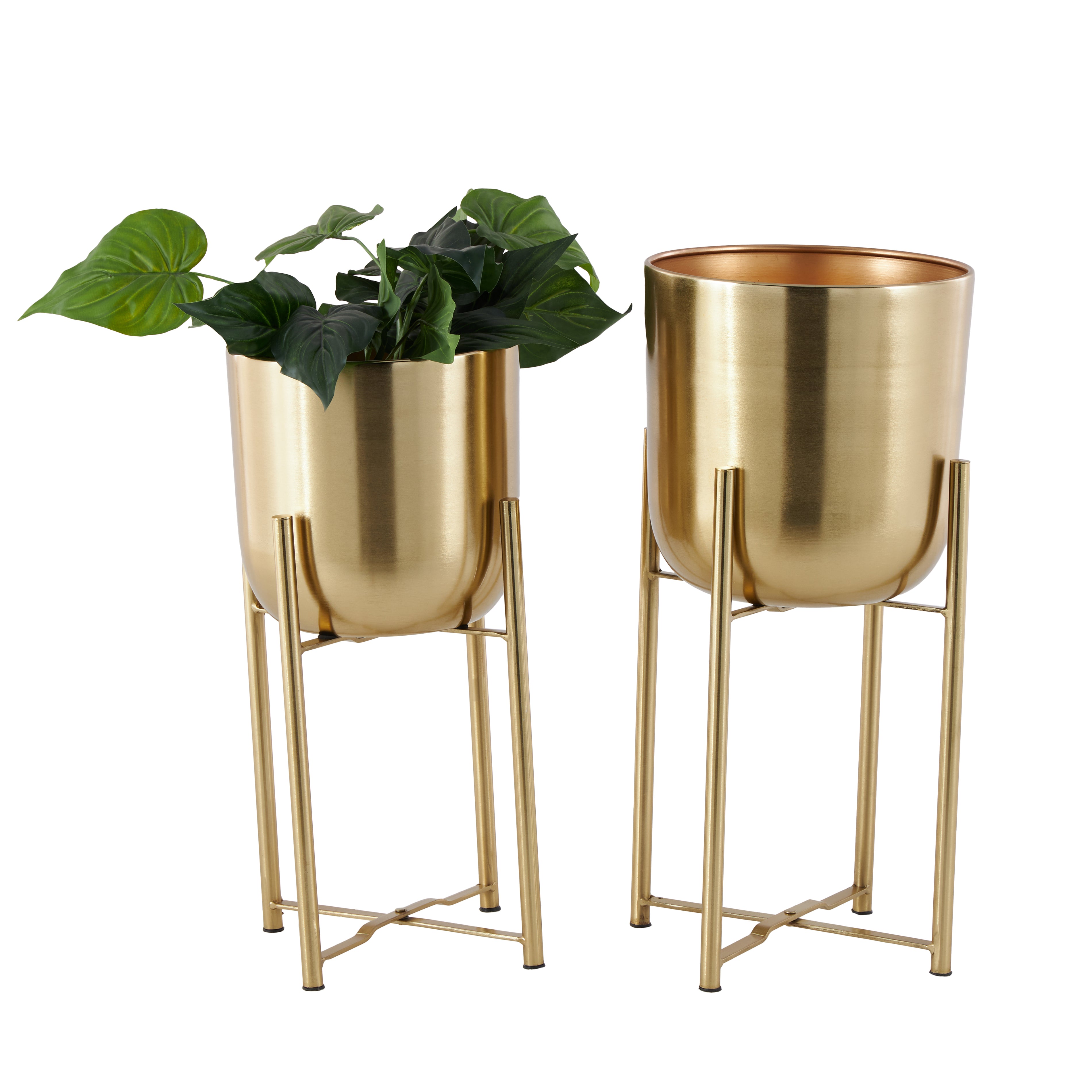 Set of 2 Metal Deep Recessed Dome Indoor Outdoor Planter with Removable Stand
