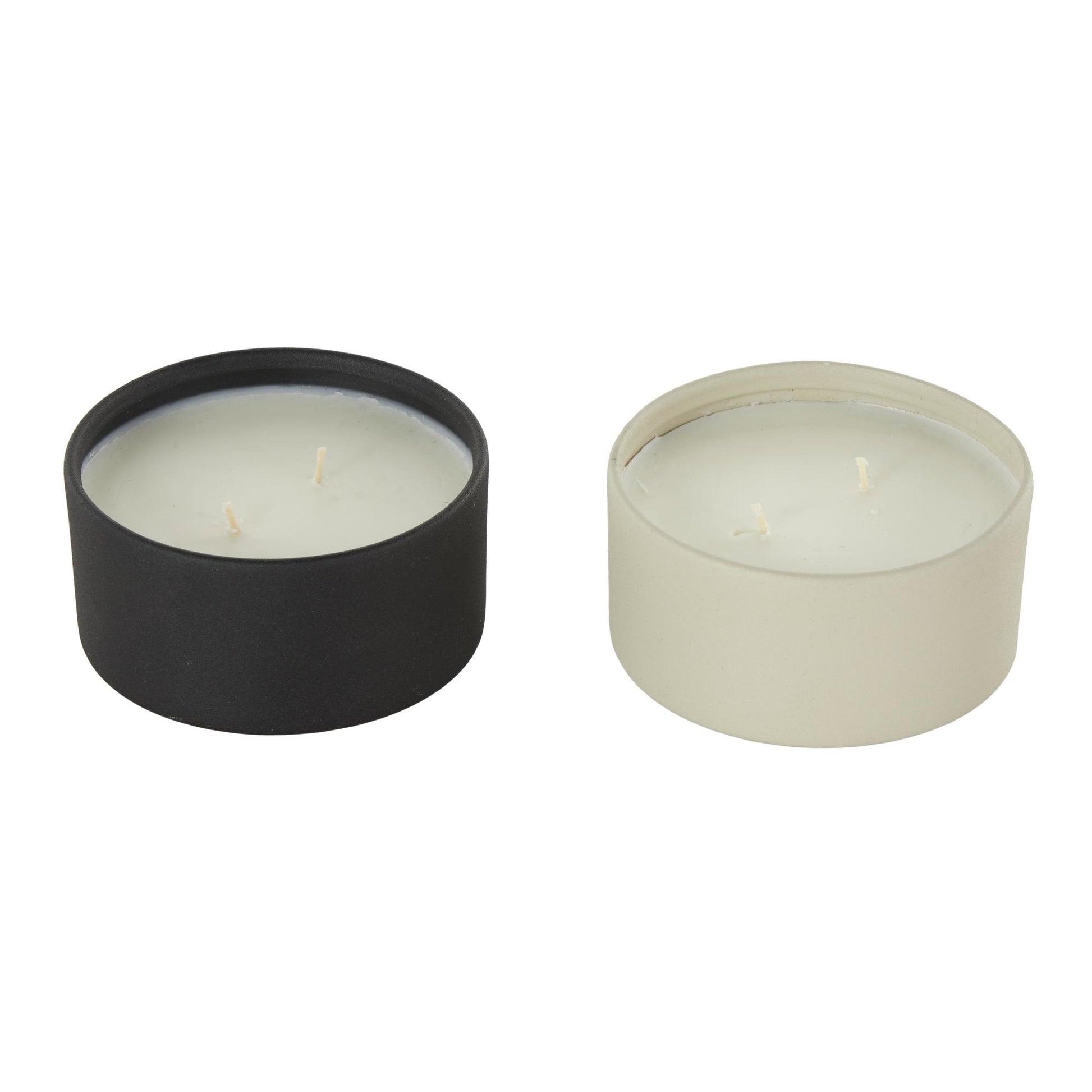 Set of 2 Metal Fresh Cotton / White Tea & Ginger Scented Textured 9oz 2 Wick Decorative Candle with White Wax