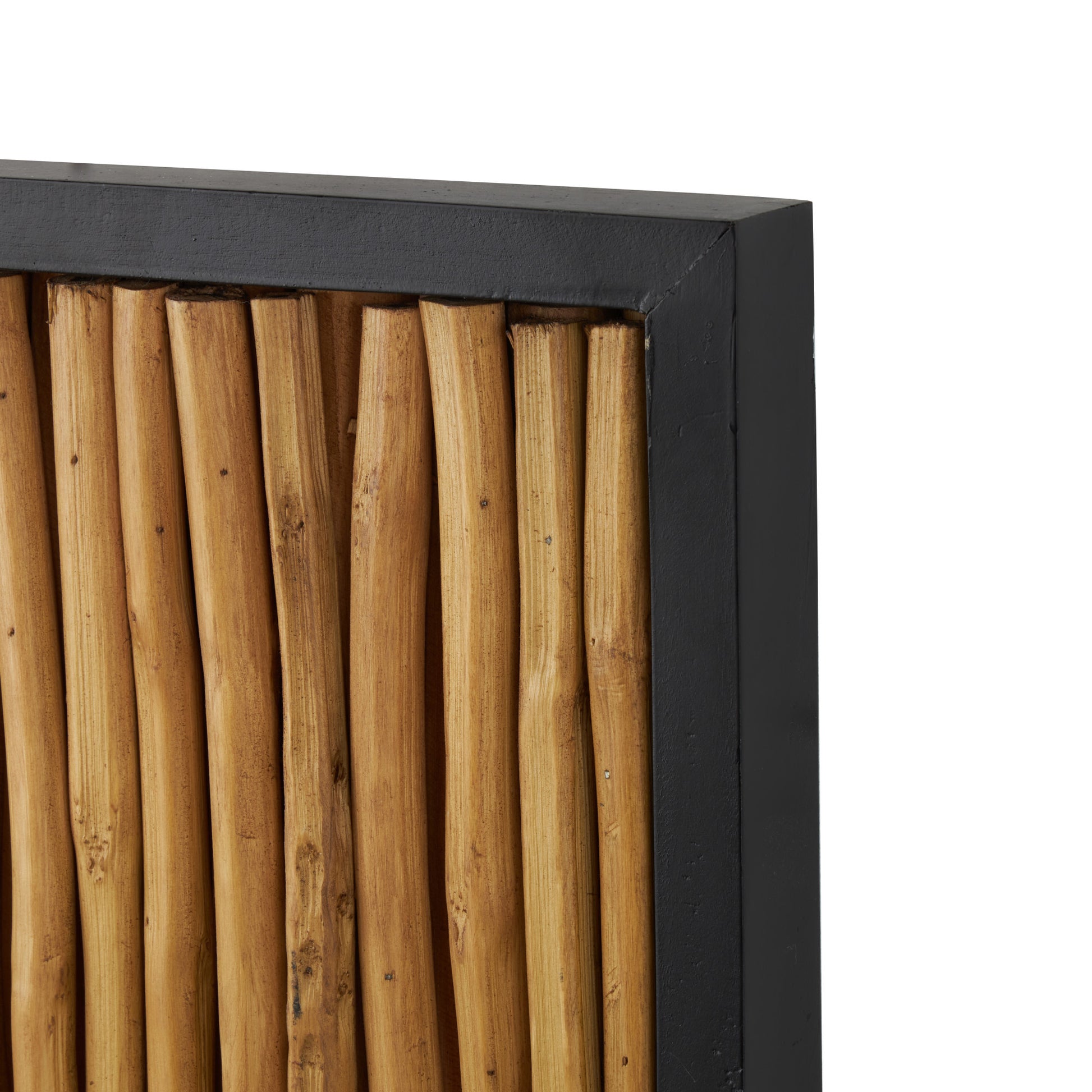 Set of 4 Abstract Brown Teak Wood Handmade Home Wall Decor with Horizontal Sticks and Black Frames