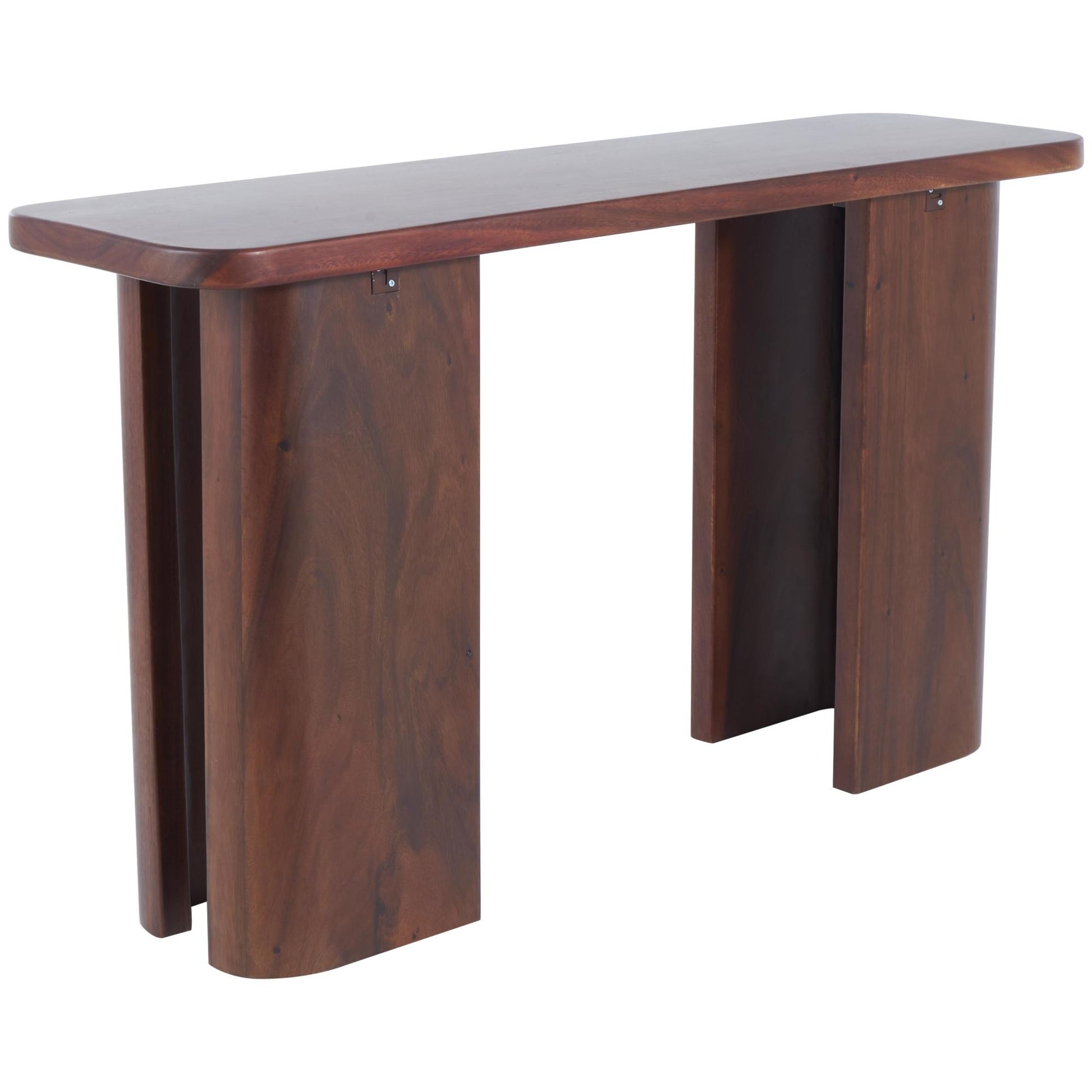 Dark Brown Wood Rectangular Living Room Console Table with Curved Legs Panels