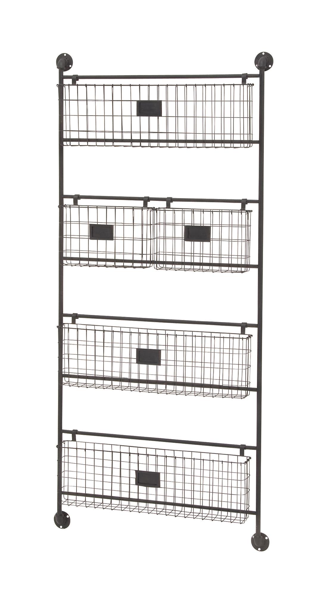 Black Metal Suspended Wire Basket 5 Slot Decorative Magazine Rack Holder with Label Slot