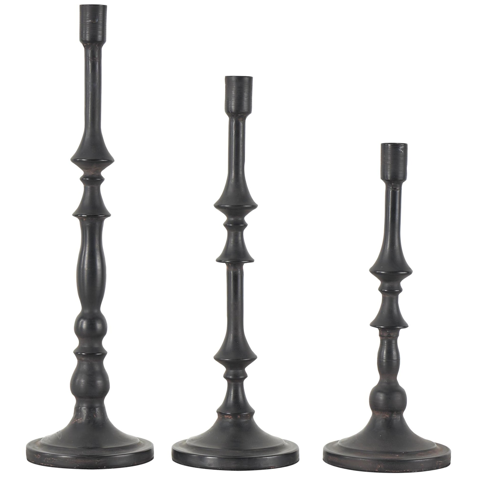 Black Metal Turned Style Decorative Candle Holder with Tapered Bases