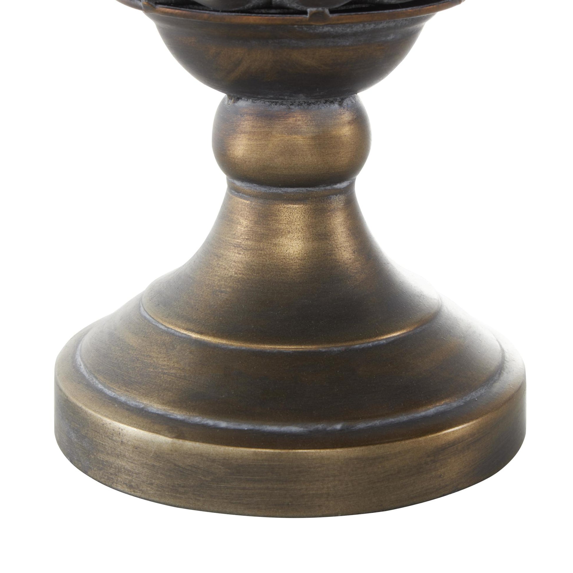 Scroll Bronze Metal Urn Shaped Decorative Vase with Hammered Details and Cut Outs