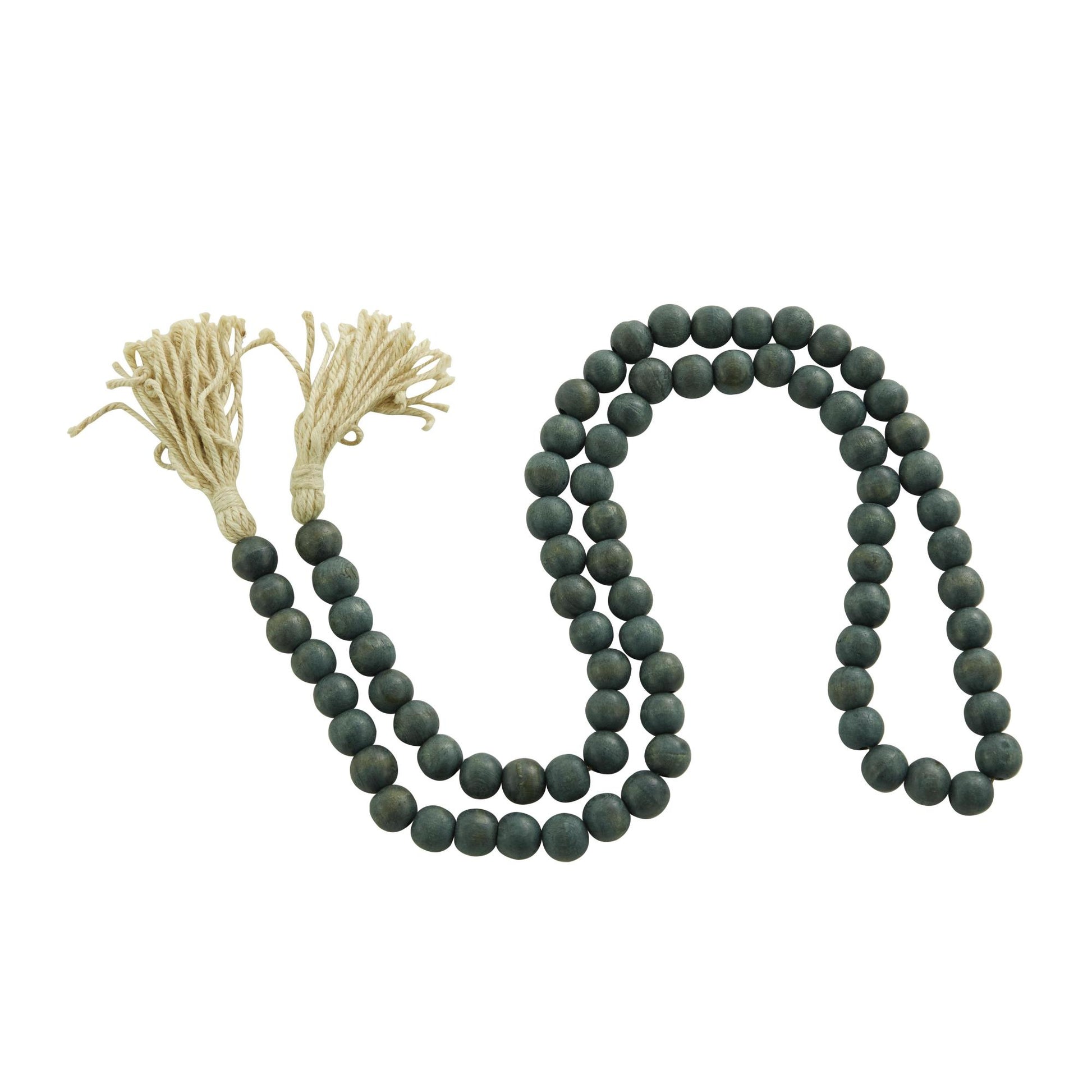Mango Wood Handmade Round Long Carved Beaded Garland with Tassel
