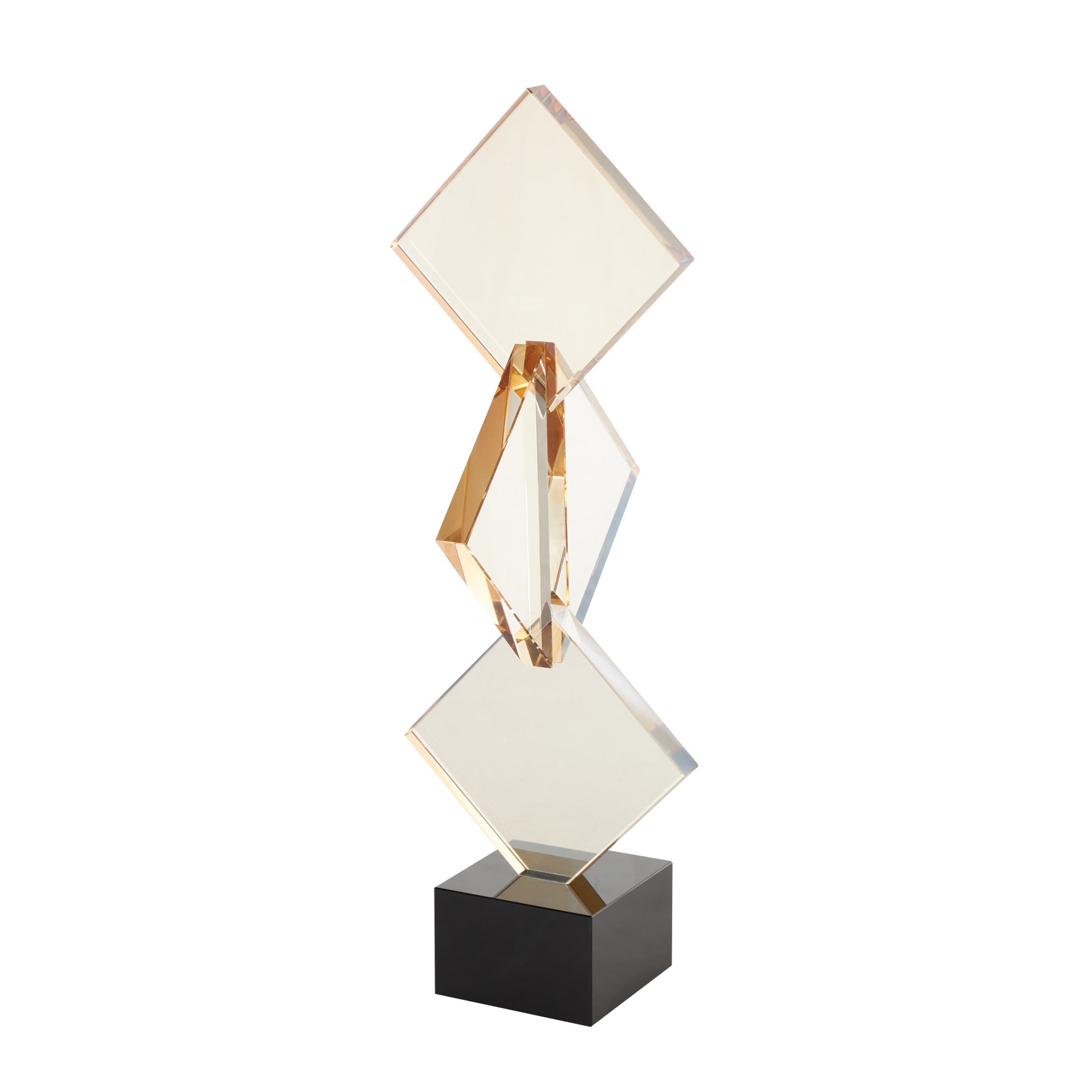 Abstract Orange Glass Stacked Diamonds Decorative Sculpture