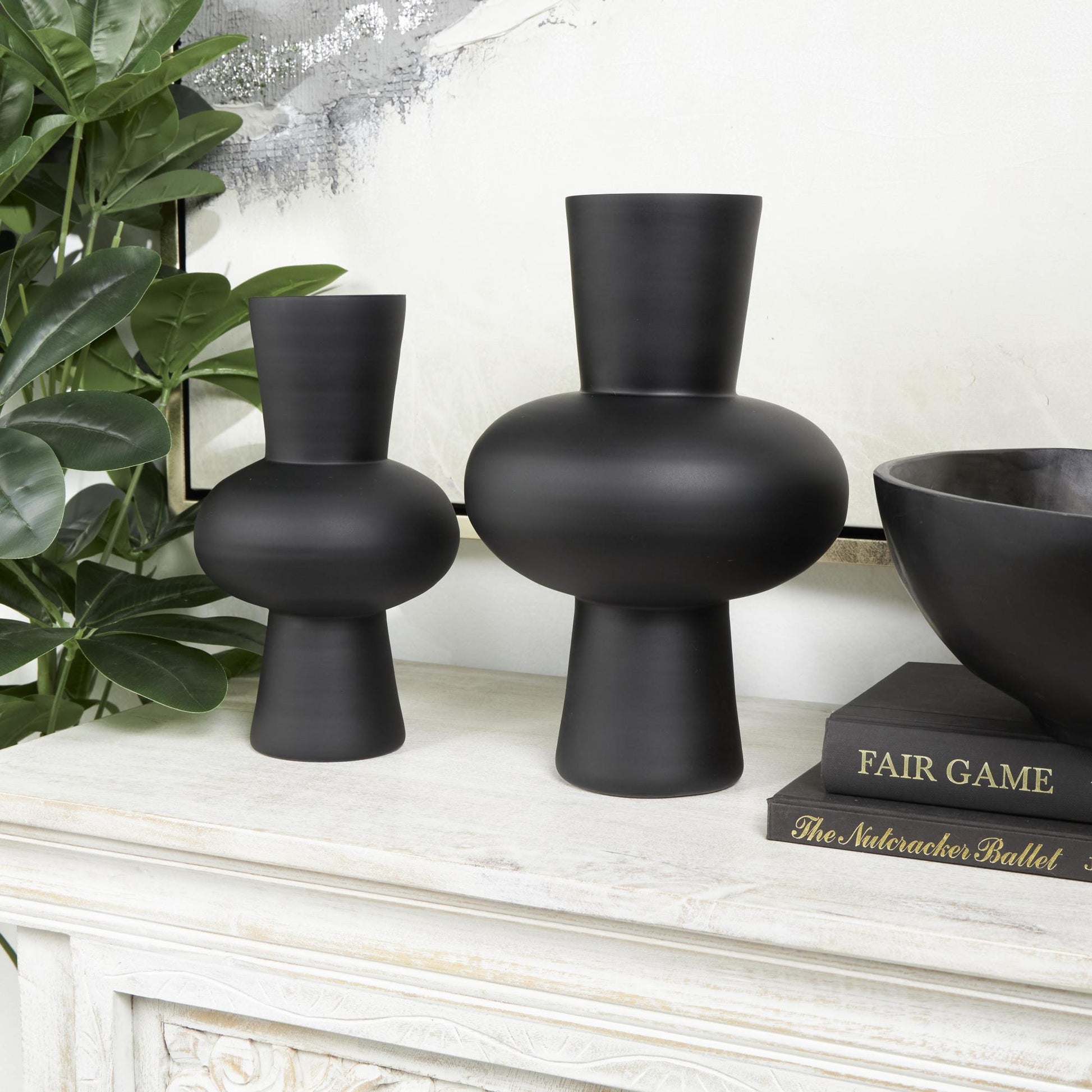 Set of 2 Glass Trumpet Decorative Vase with Wide Rounded Center