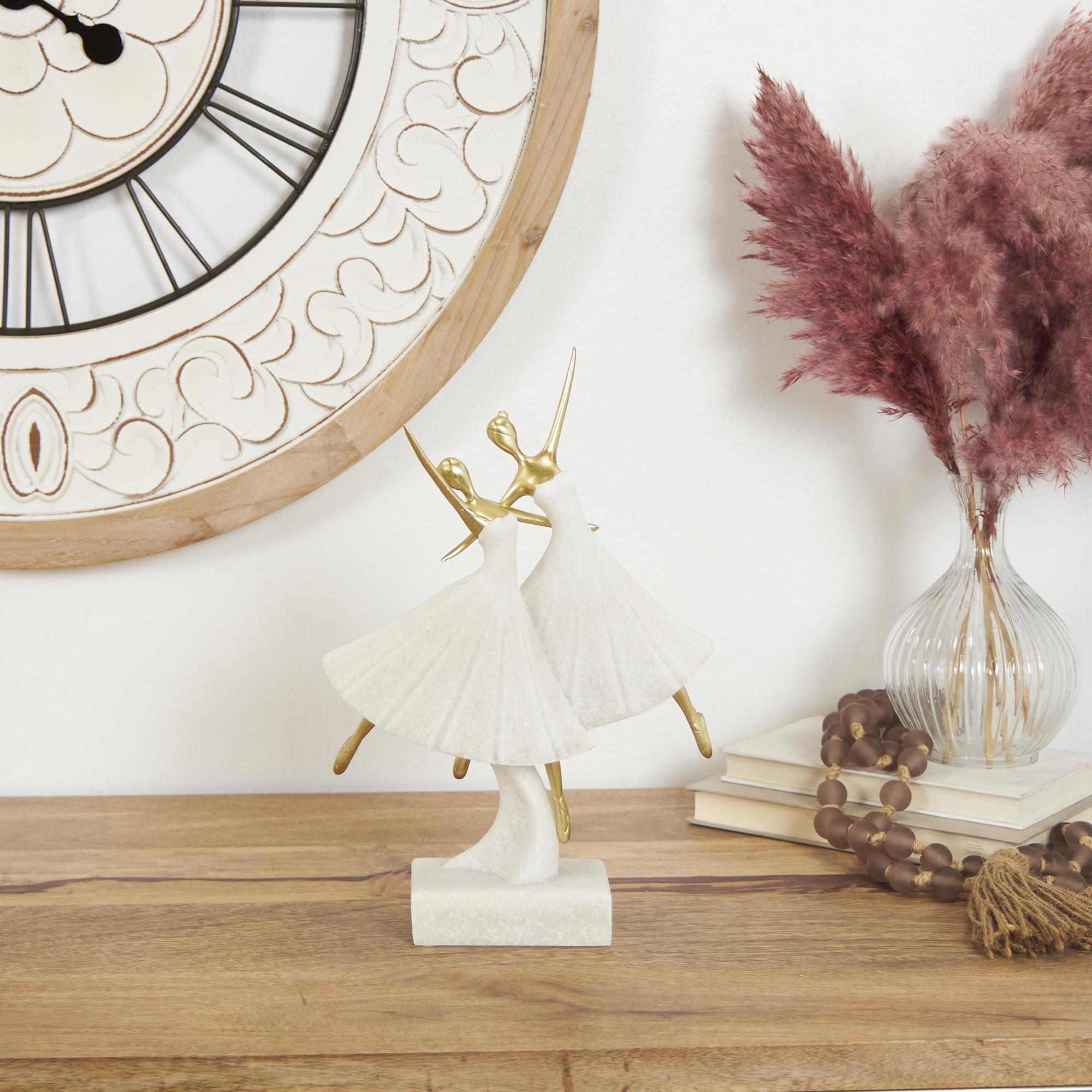 Dancer Cream Polystone Ballet Decorative Sculpture with Gold Accents