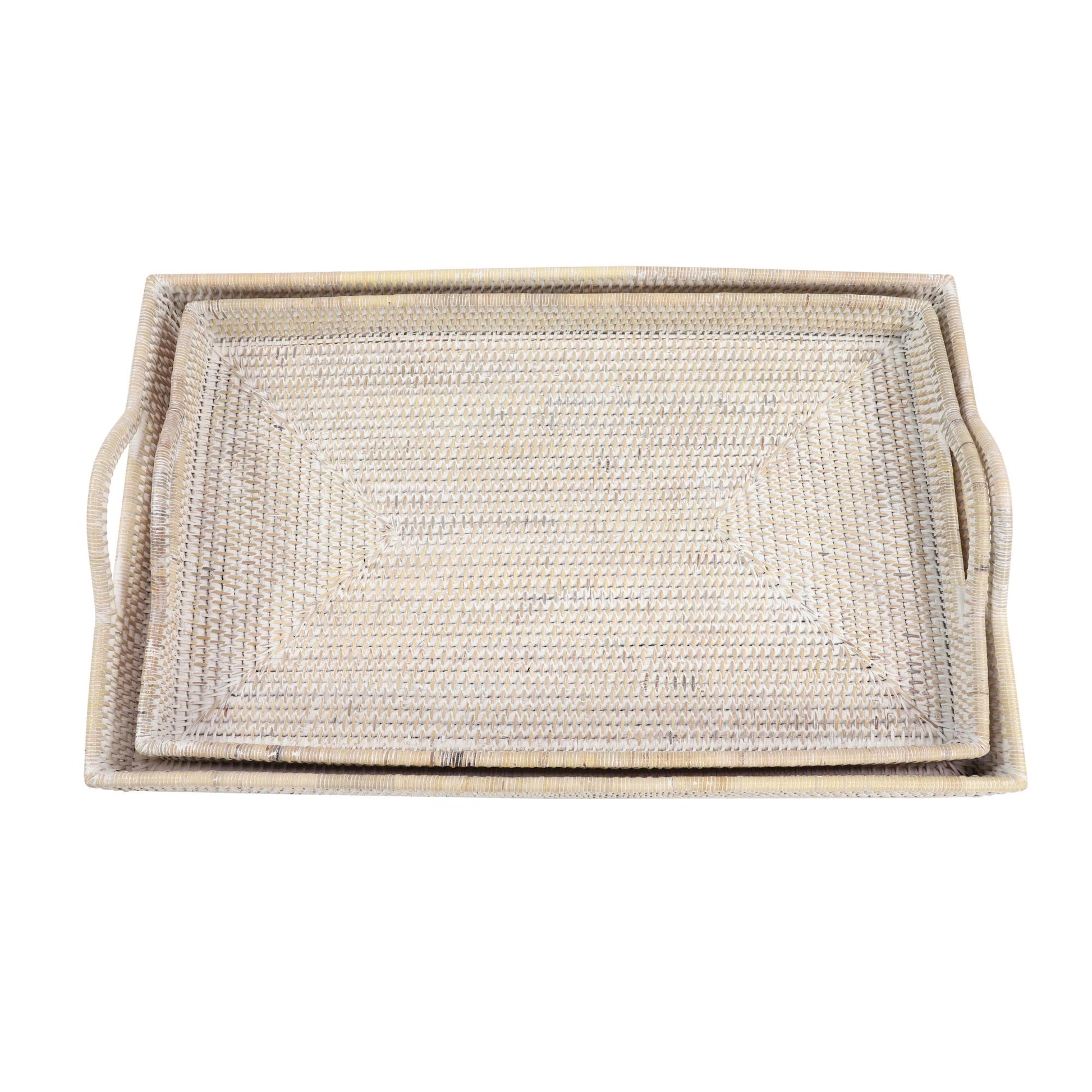 Set of 2 Rattan Large Rectangular Woven Living Room Decor Tray