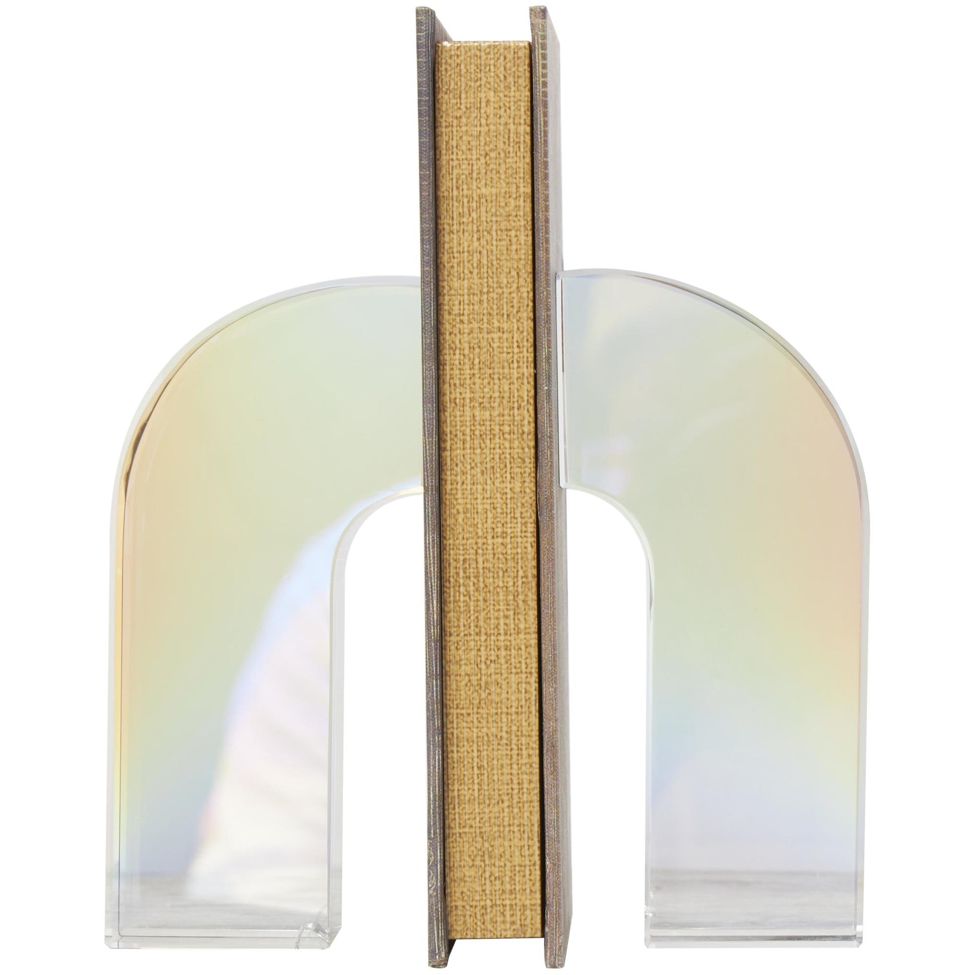 Set of 2 Geometric Clear Crystal Arched Decorative Bookends