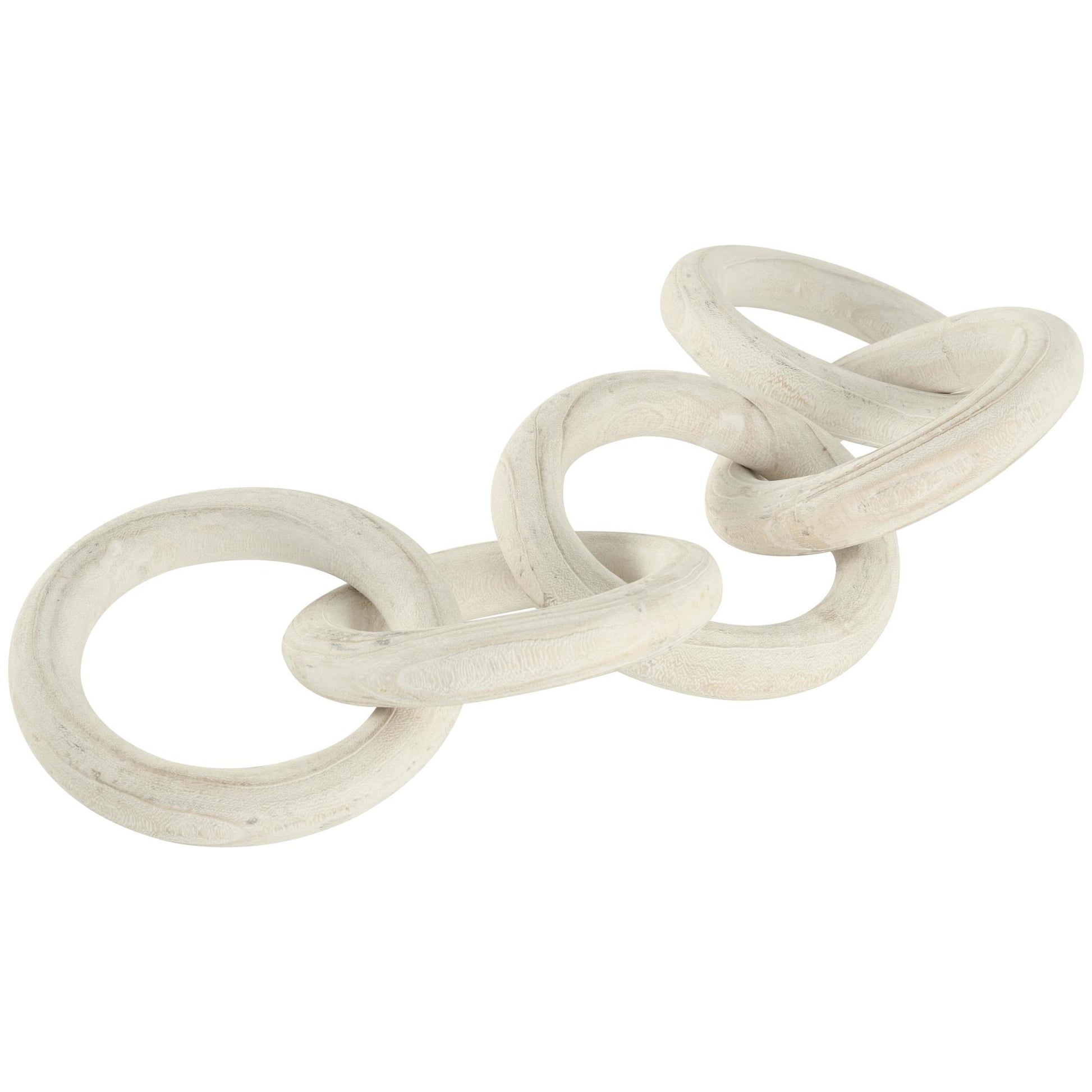 Chain White Wood 5 Link Decorative Sculpture with Natural Wood Grain