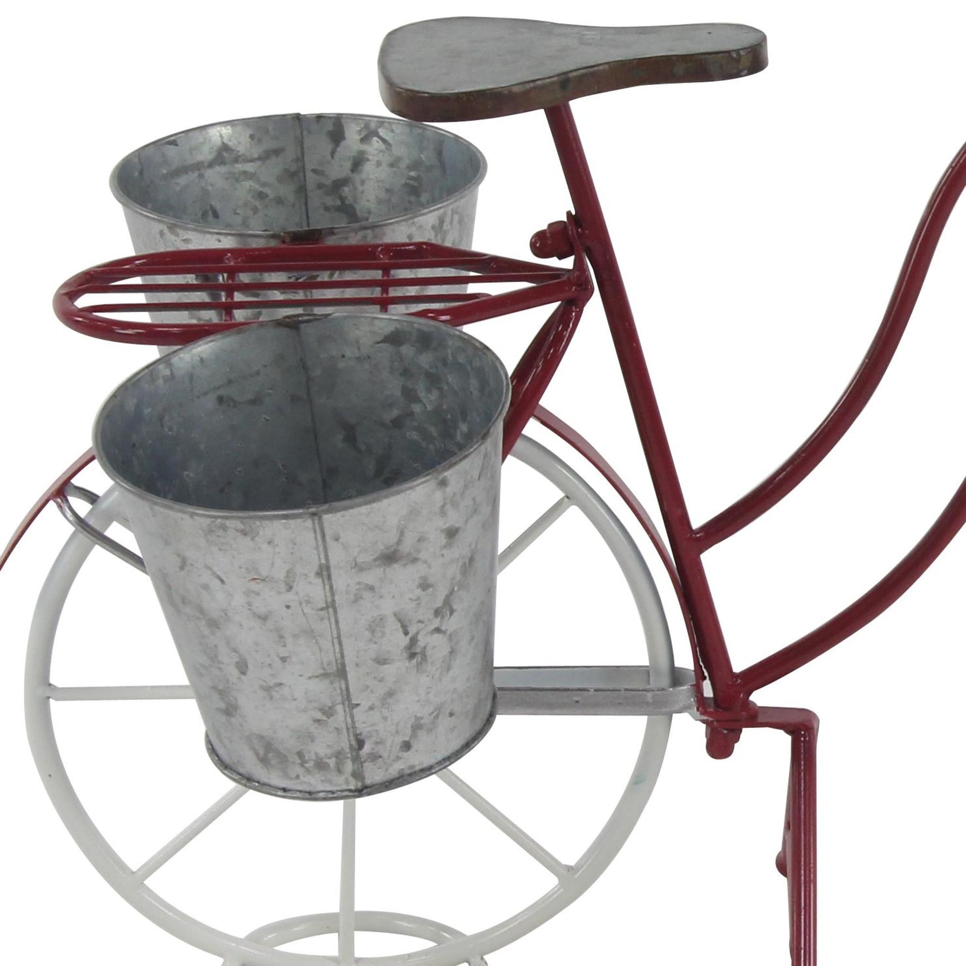 Bike Red Metal Indoor Outdoor Plantstand with Basket and Saddle Bag Planters