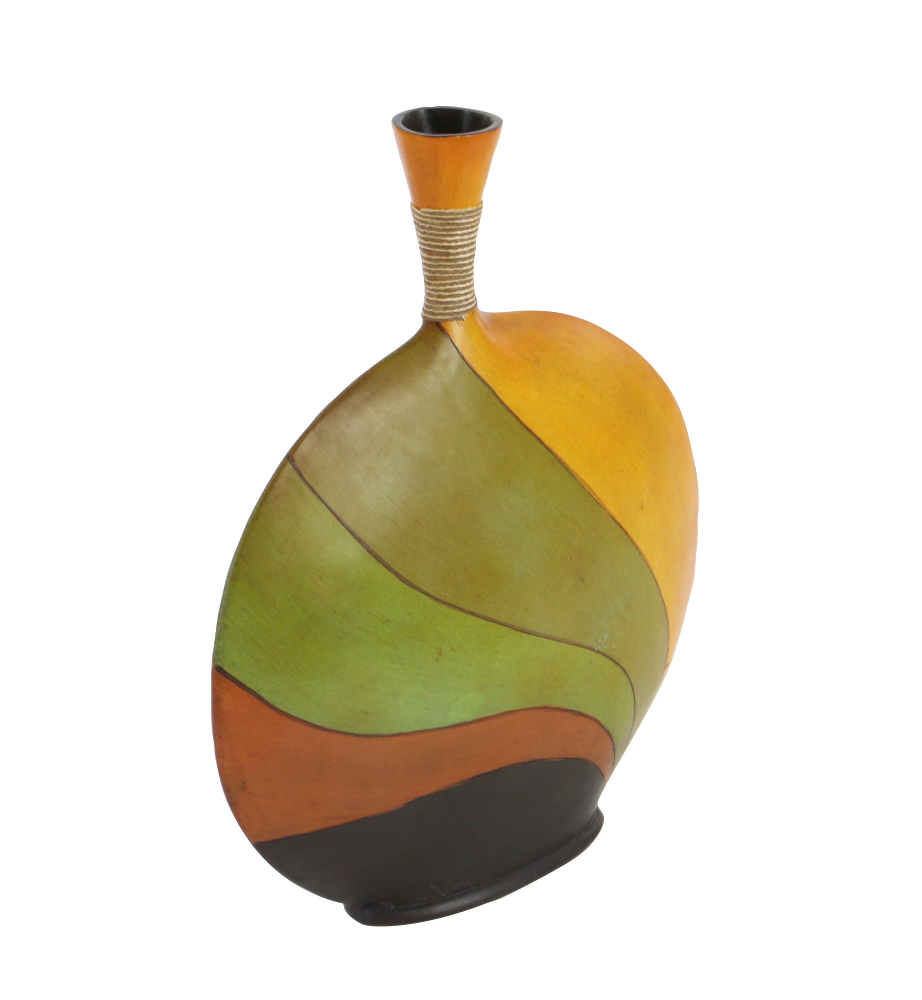 Abstract Multi Colored Polystone Decorative Vase with Wrapped Beaded Accent