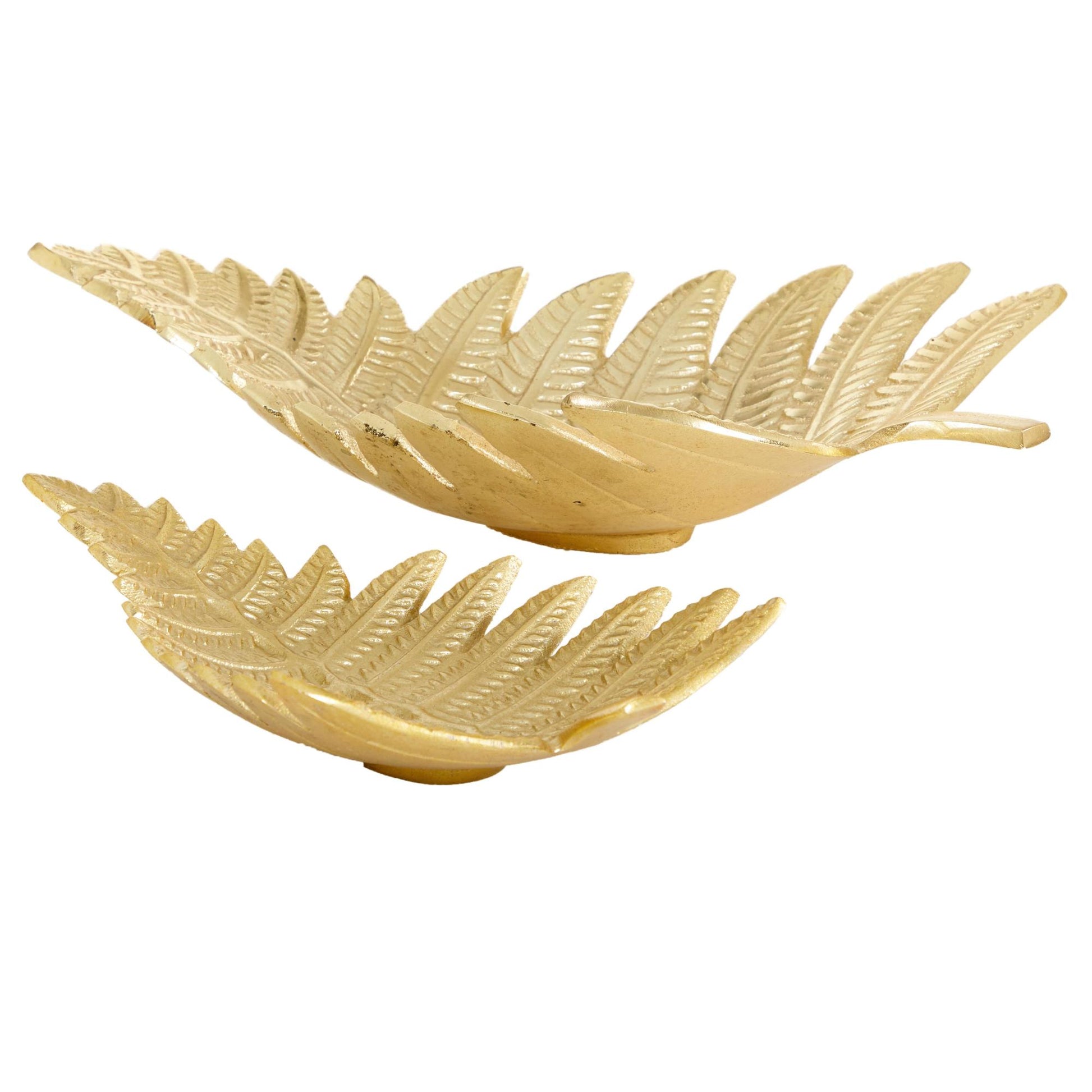 Set of 2 Leaf Gold Aluminum Metal Living Room Decor Tray