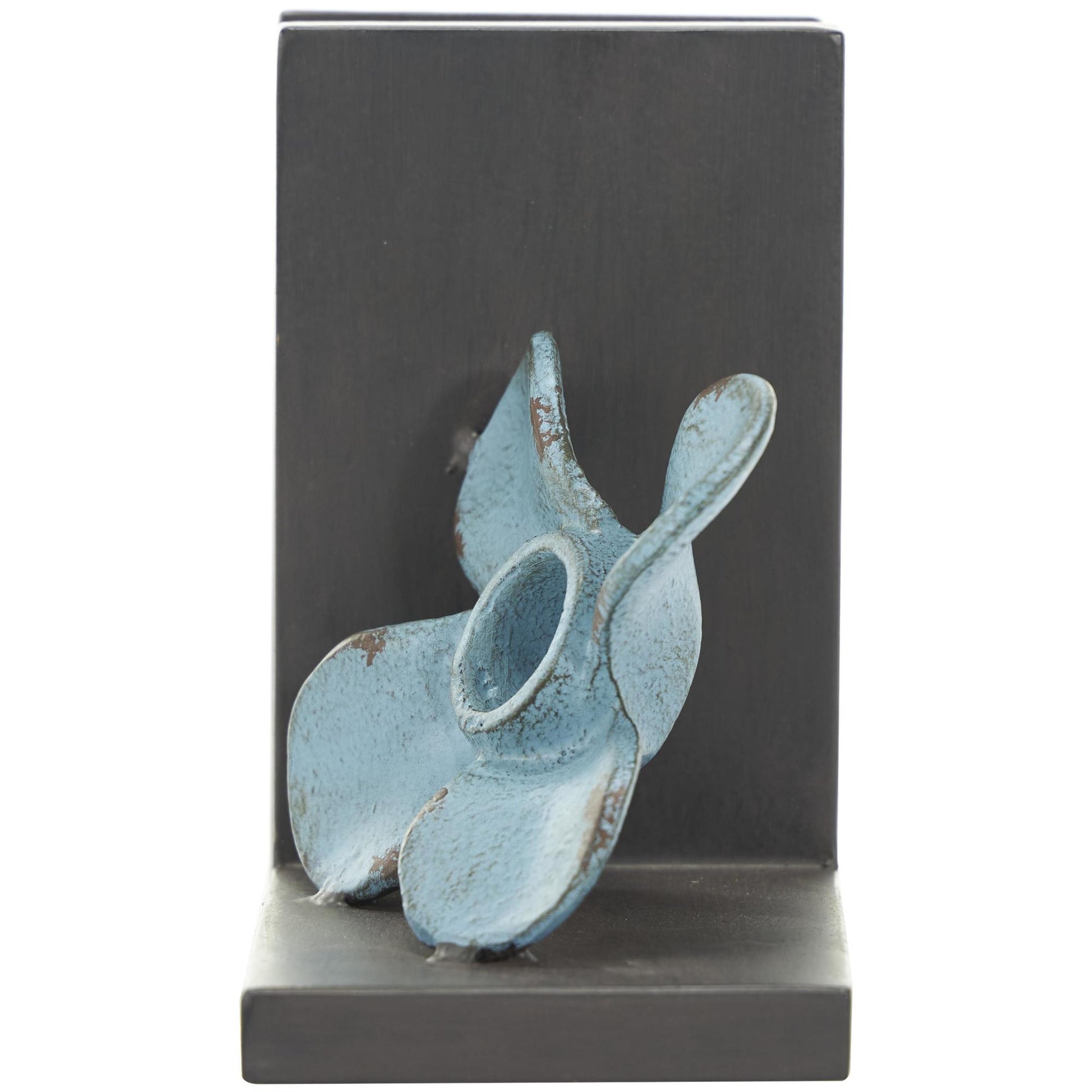 Set of 2 Boat Teal Metal Distressed Propeller Decorative Bookends with Brown L-Shaped Stands