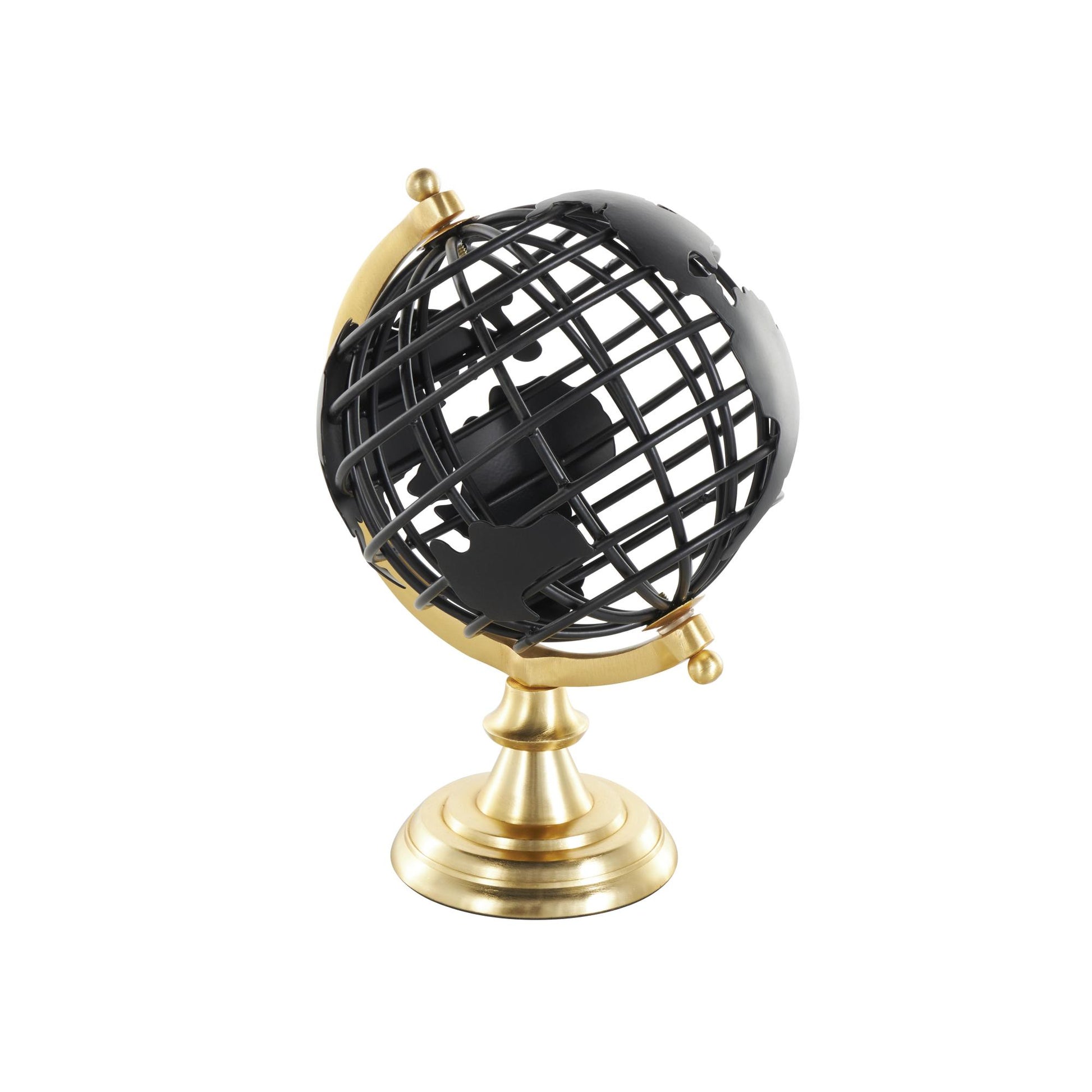 Black Aluminum Metal Open Framed Educational/Geographic Earth Globe with Wire Exterior and Gold Base
