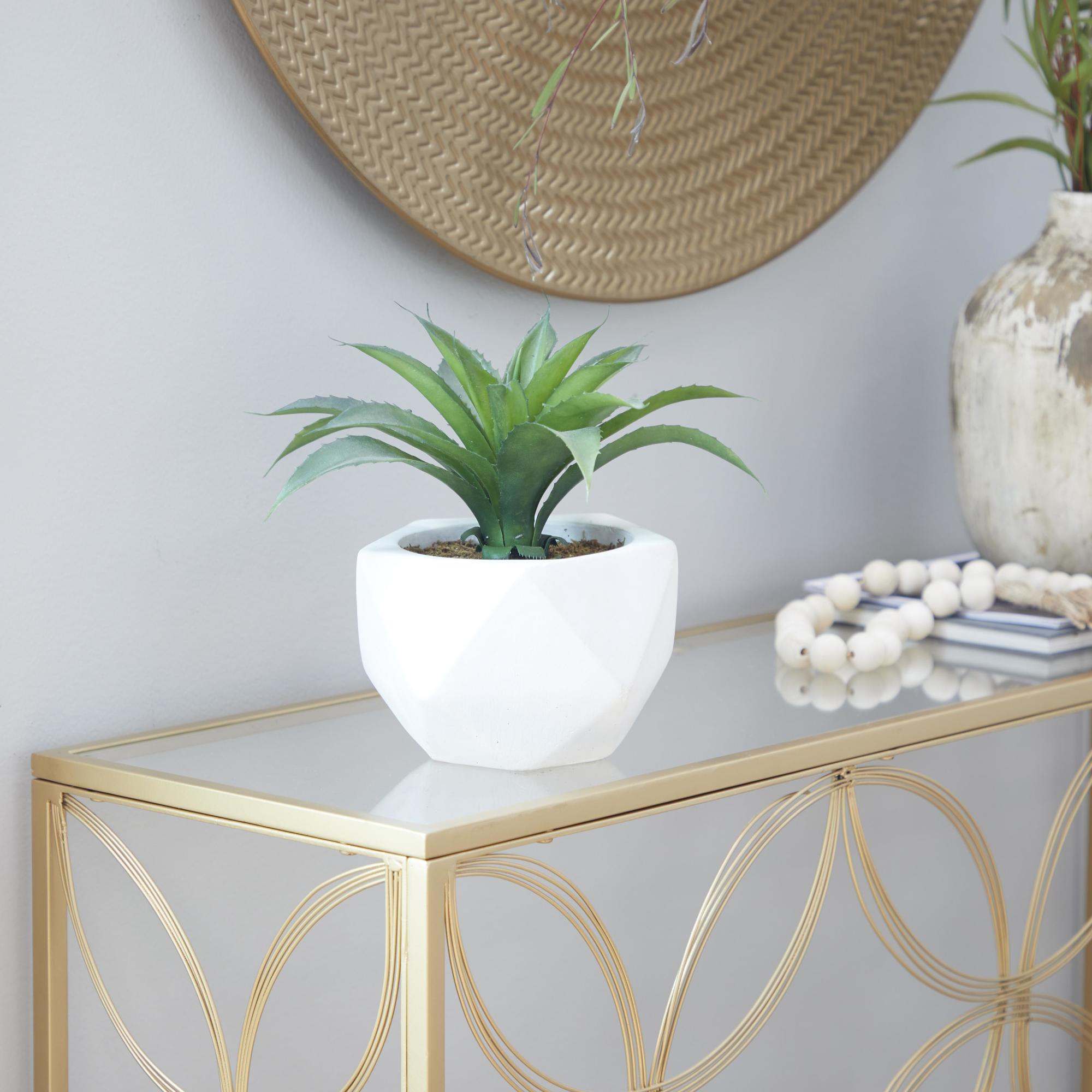 Agave Green Faux Foliage Indoor Outdoor Artificial Plant with Realistic Leaves and White Ceramic Pot