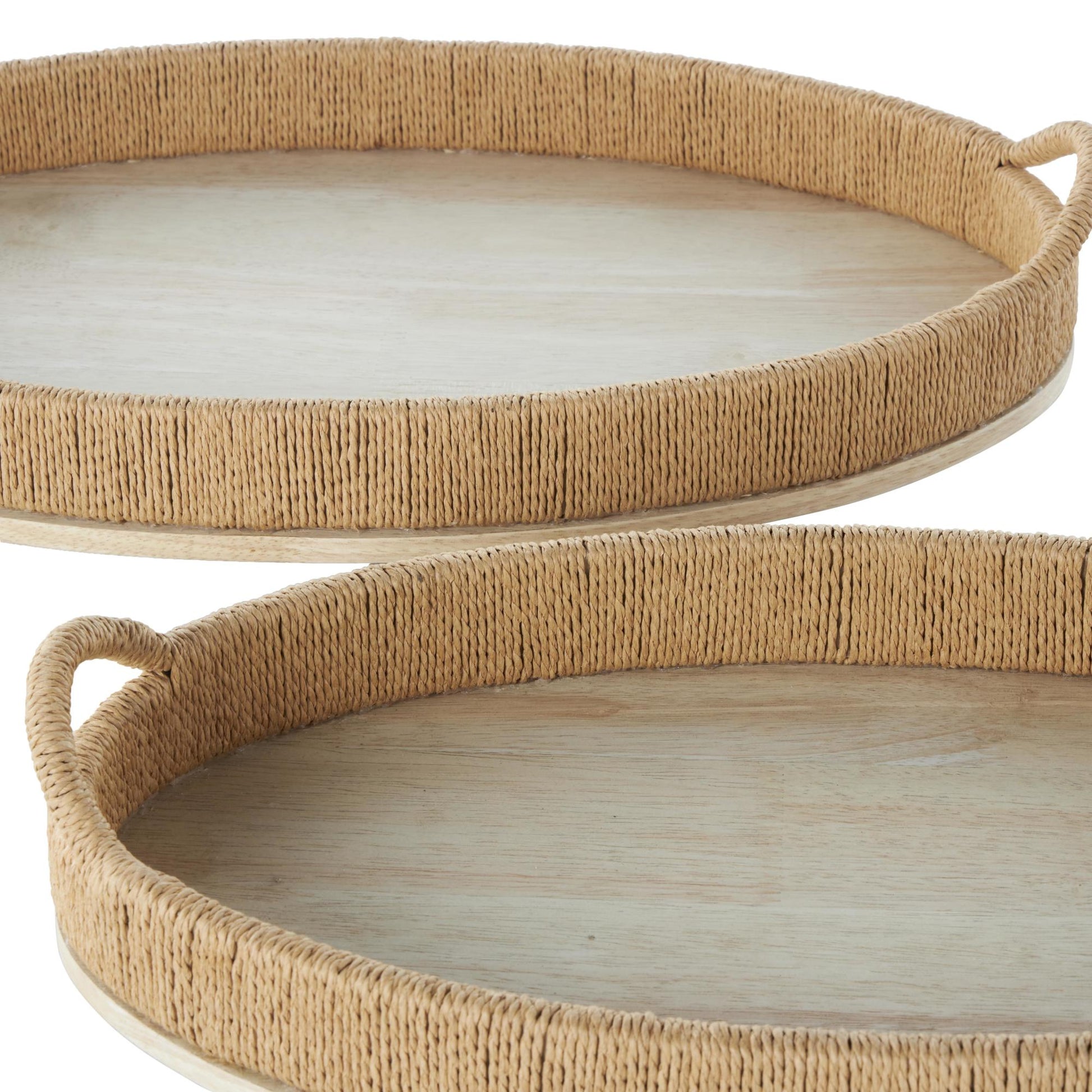 Set of 2 Brown Wood Handmade Living Room Decor Tray with Wood Base