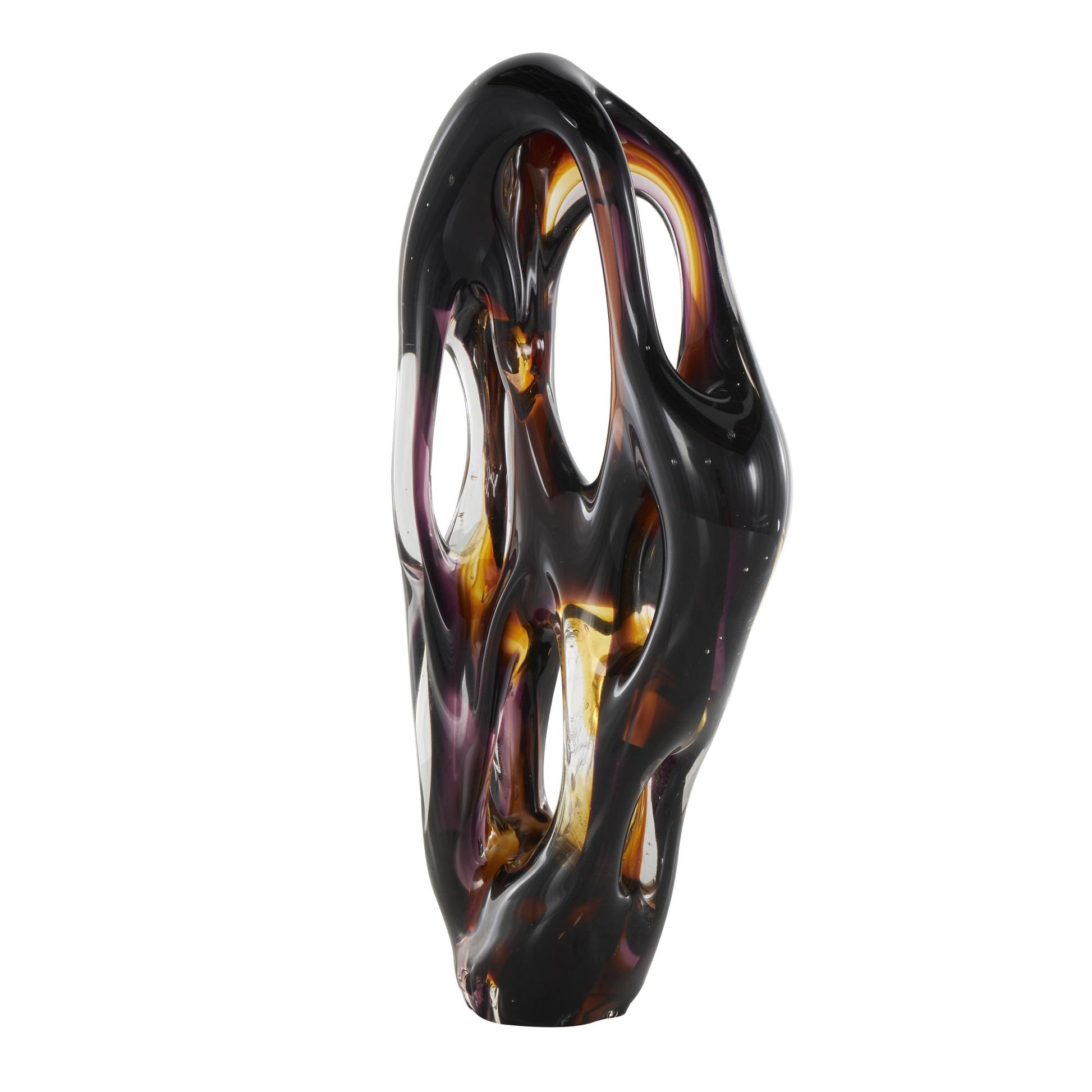 Abstract Black Glass Ombre Cutout Decorative Sculpture with Amber Accents