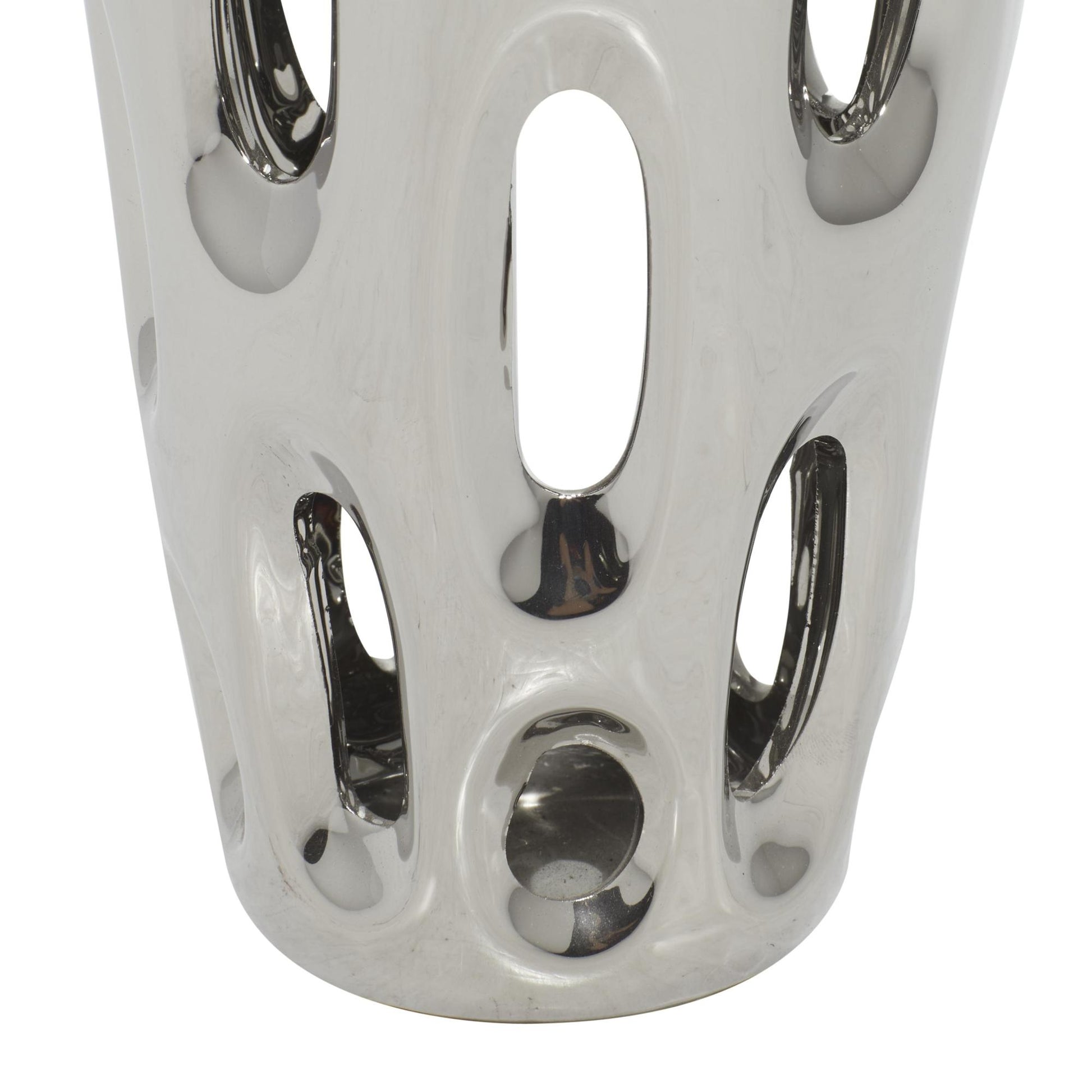 Silver Ceramic Decorative Vase with Cut Out Designs