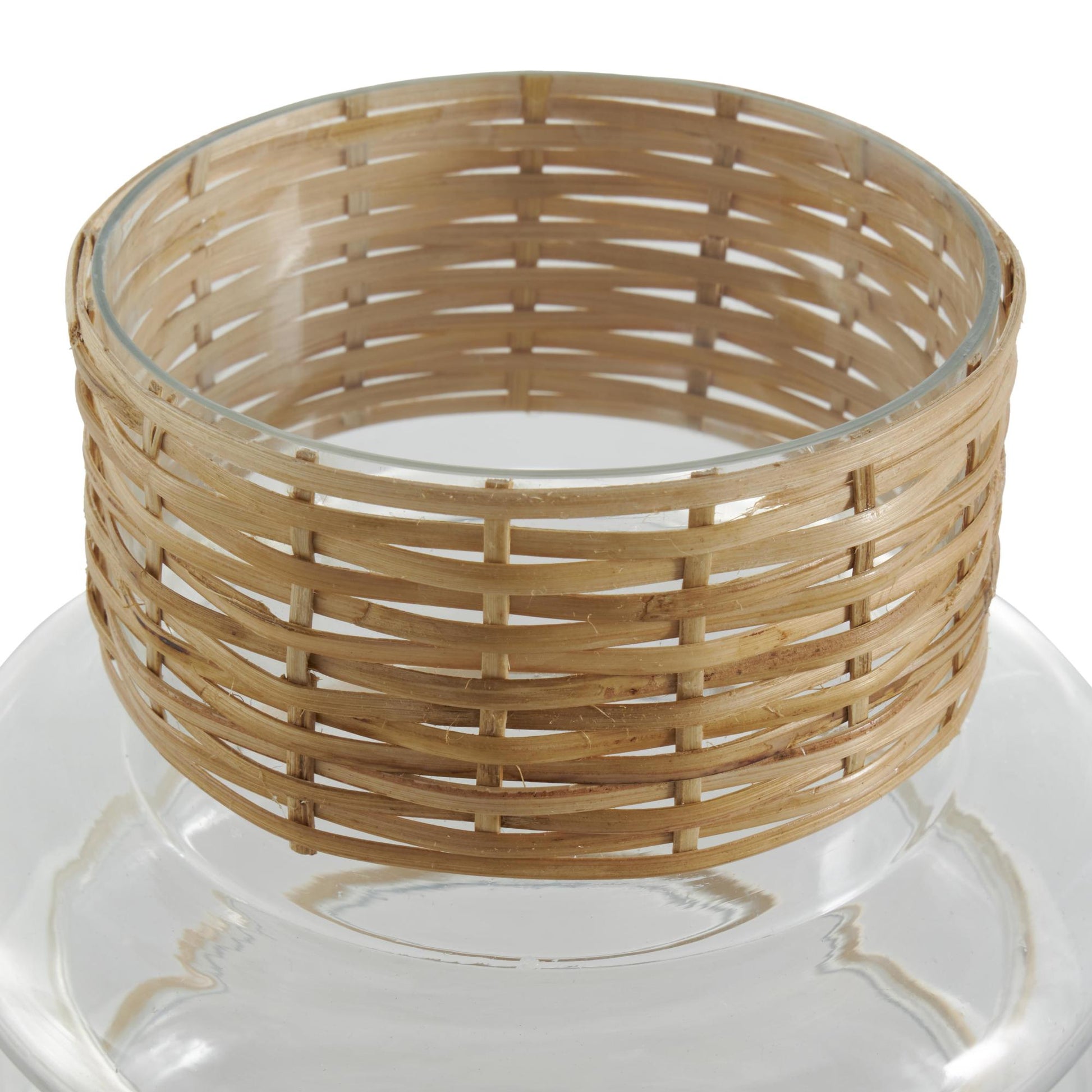 Set of 2 Clear Glass Handmade Rattan Wrapped Decorative Vase