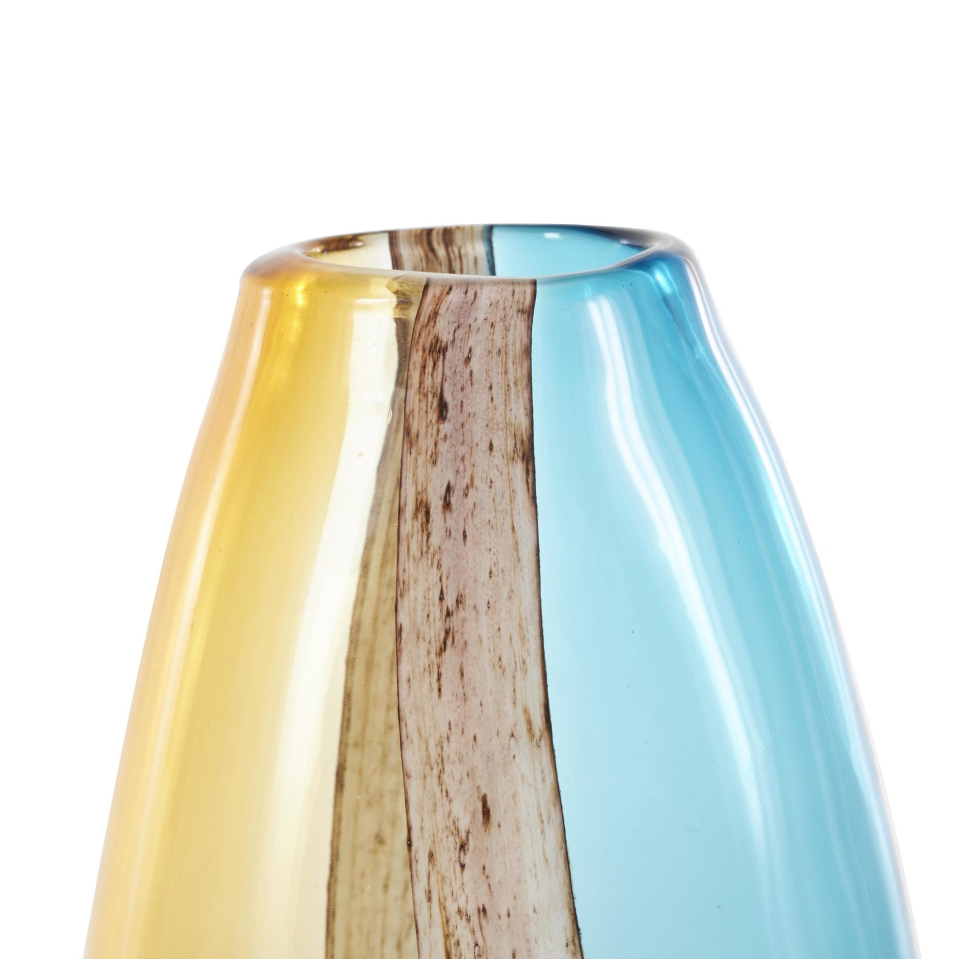 Multi Colored Glass Ombre Decorative Vase with Brown Textured Stripe Details