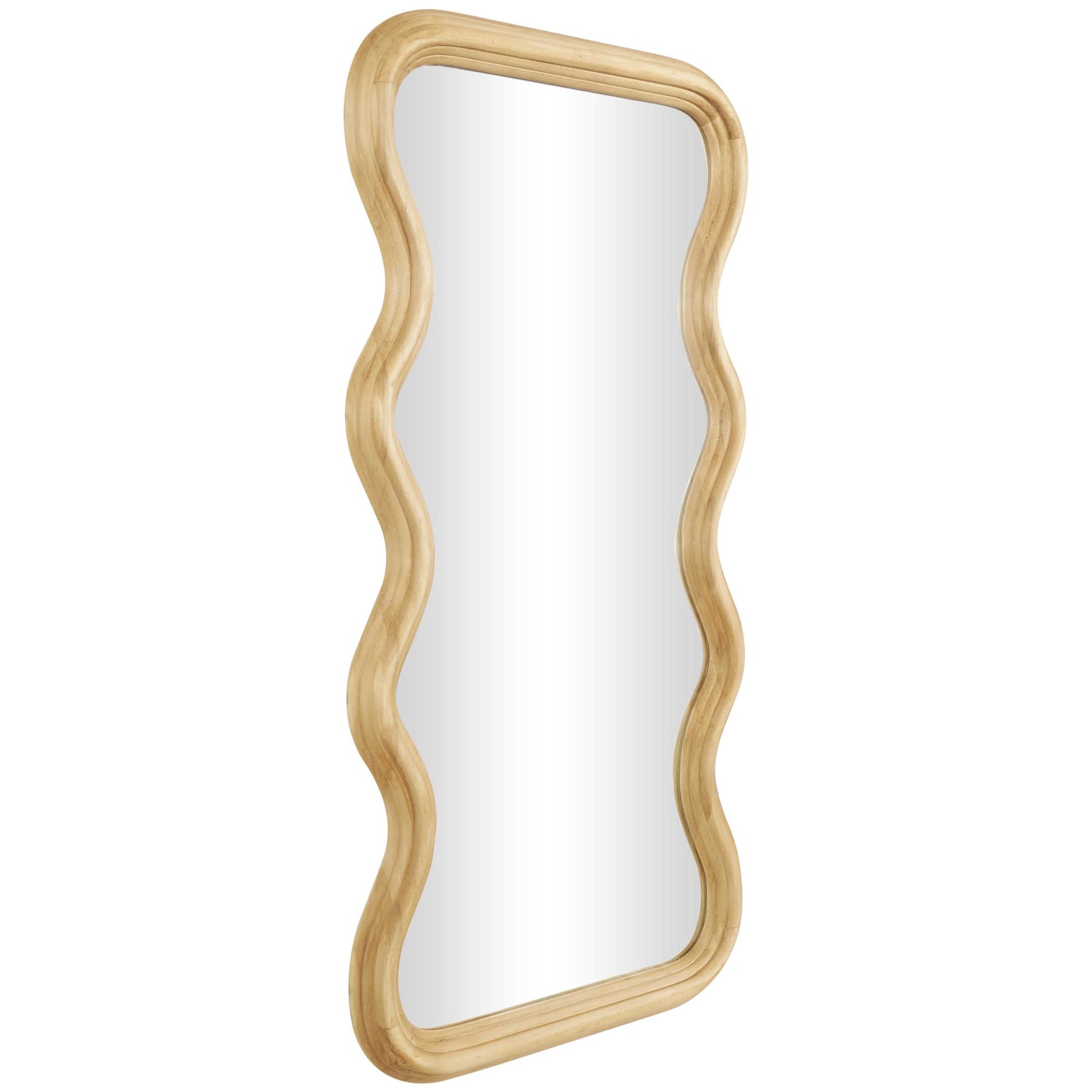 Wood Wavy Room Wall Mirror with Dimensional Carved Frame 20" x 2" x 39"