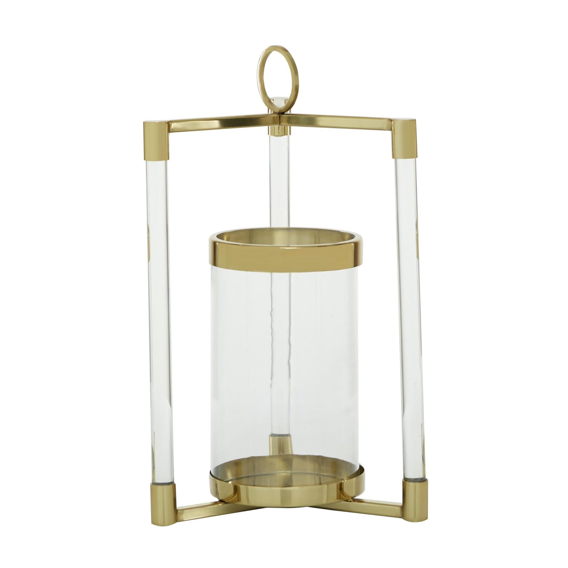 Gold Stainless Steel Metal Decorative Indoor Outdoor Candle Lantern with Acrylic Accents