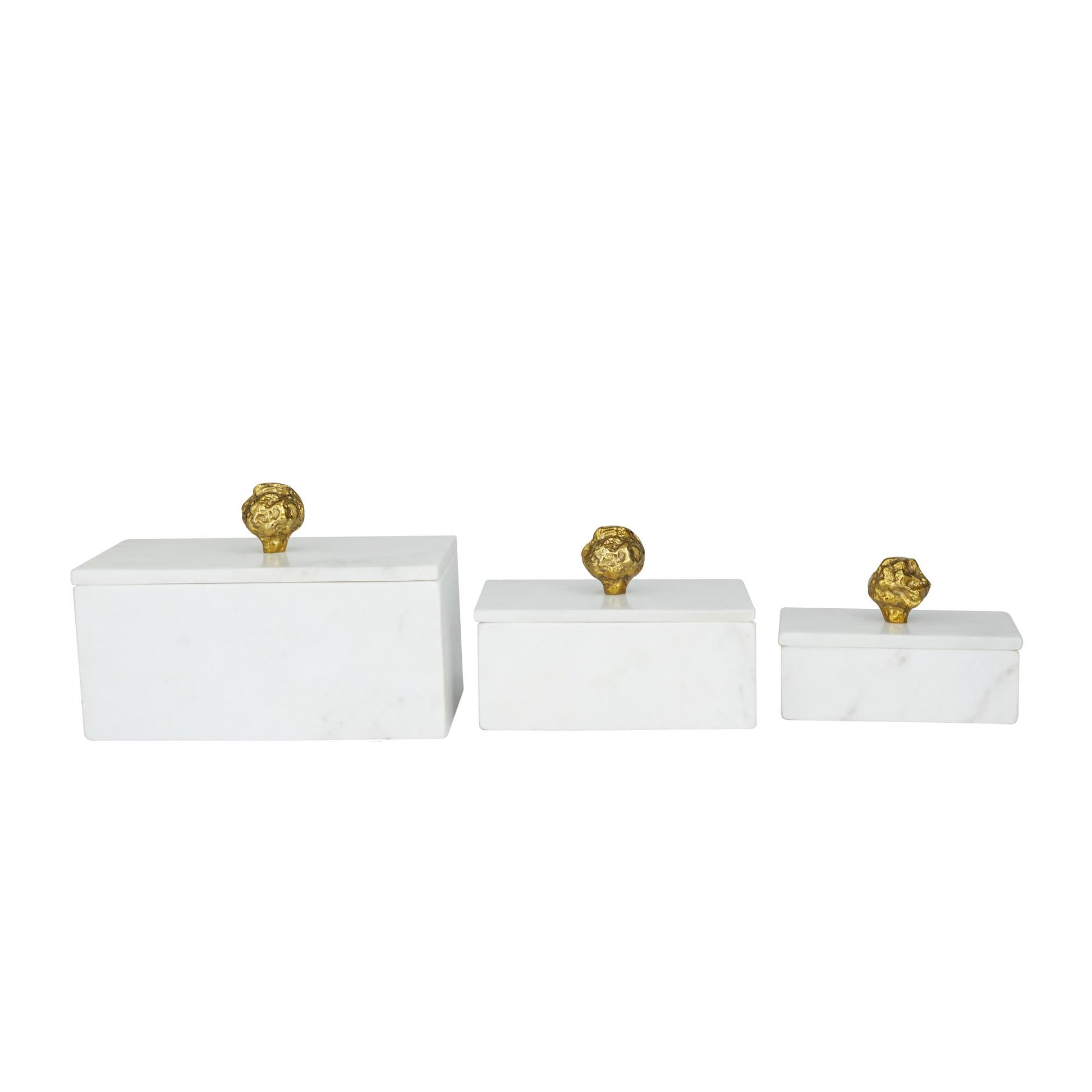 Set of 3 Marble Decorative Box with Textured Aluminum Knobs Set of 3 9", 7", 6"W