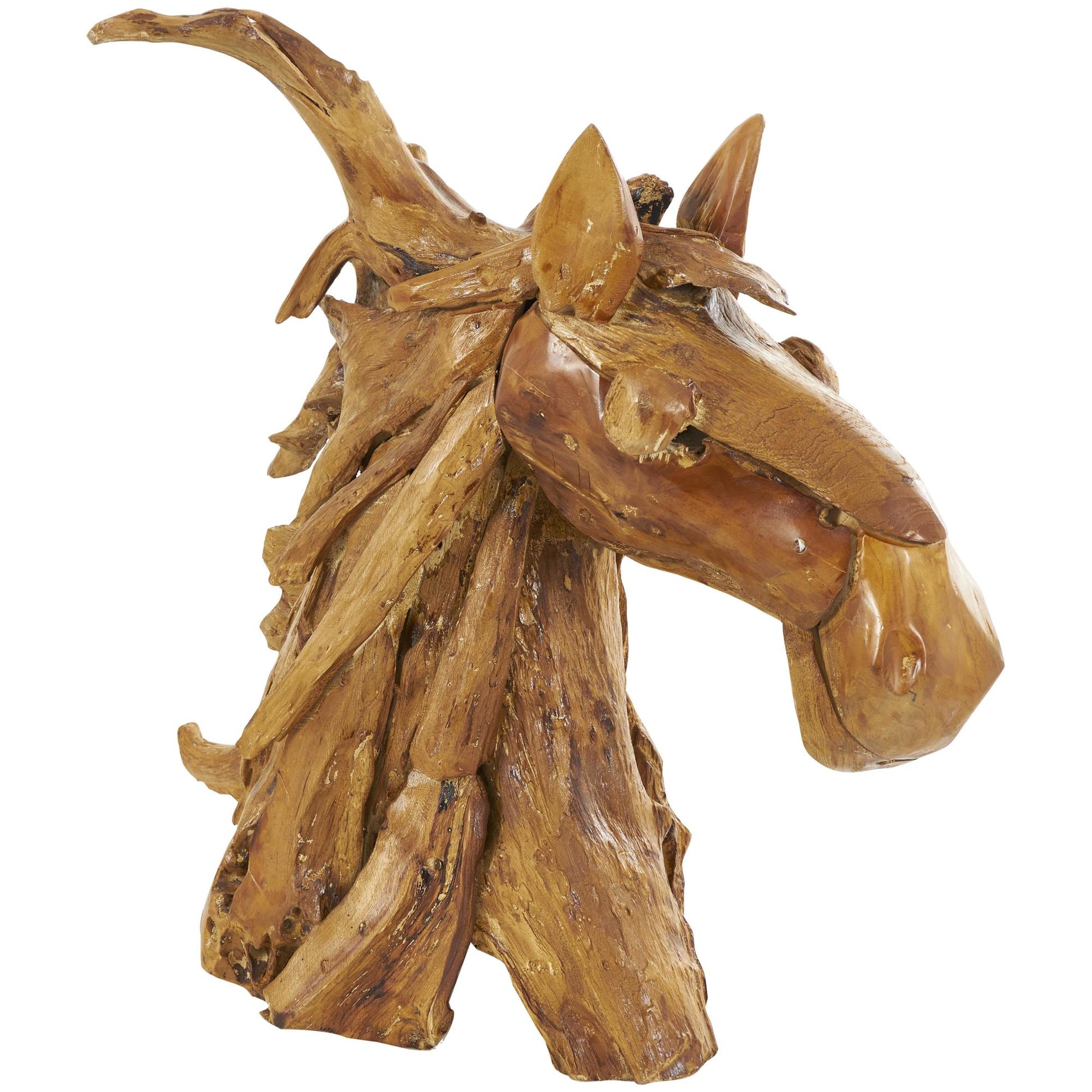 Horse Brown Teak Wood Handmade Decorative Sculpture