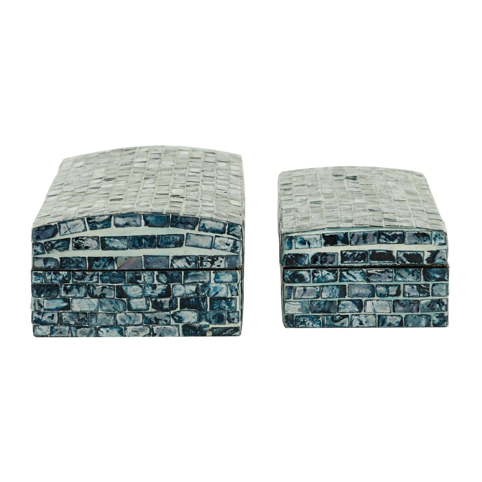 Set of 2 Blue Mother of Pearl Shell Handmade Decorative Box with Hinged Lid