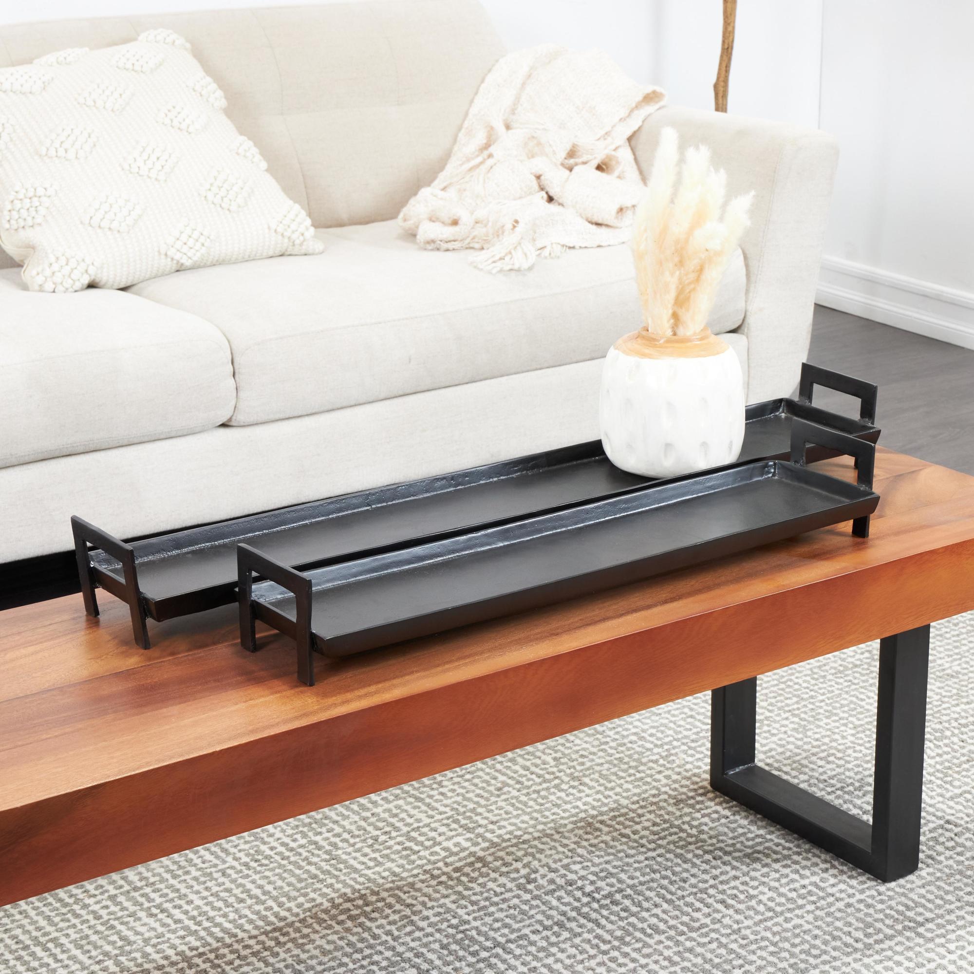 Set of 2 Aluminum Metal Nesting Living Room Decor Tray with Metal Handles Set of 2 35", 26"W