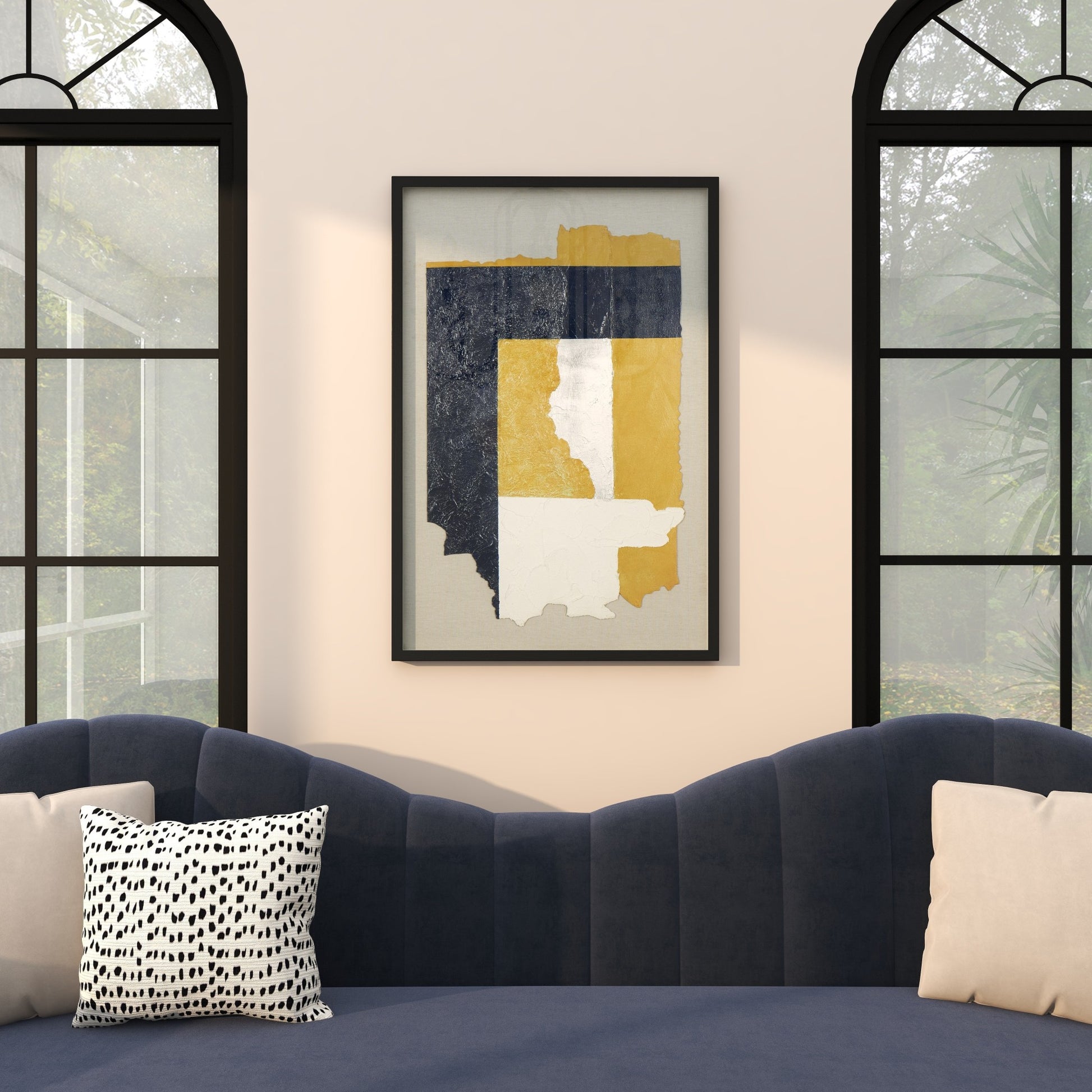 Abstract Linen Fabric Layered 3D Textured Living Room Framed Wall Art with Gray Backing